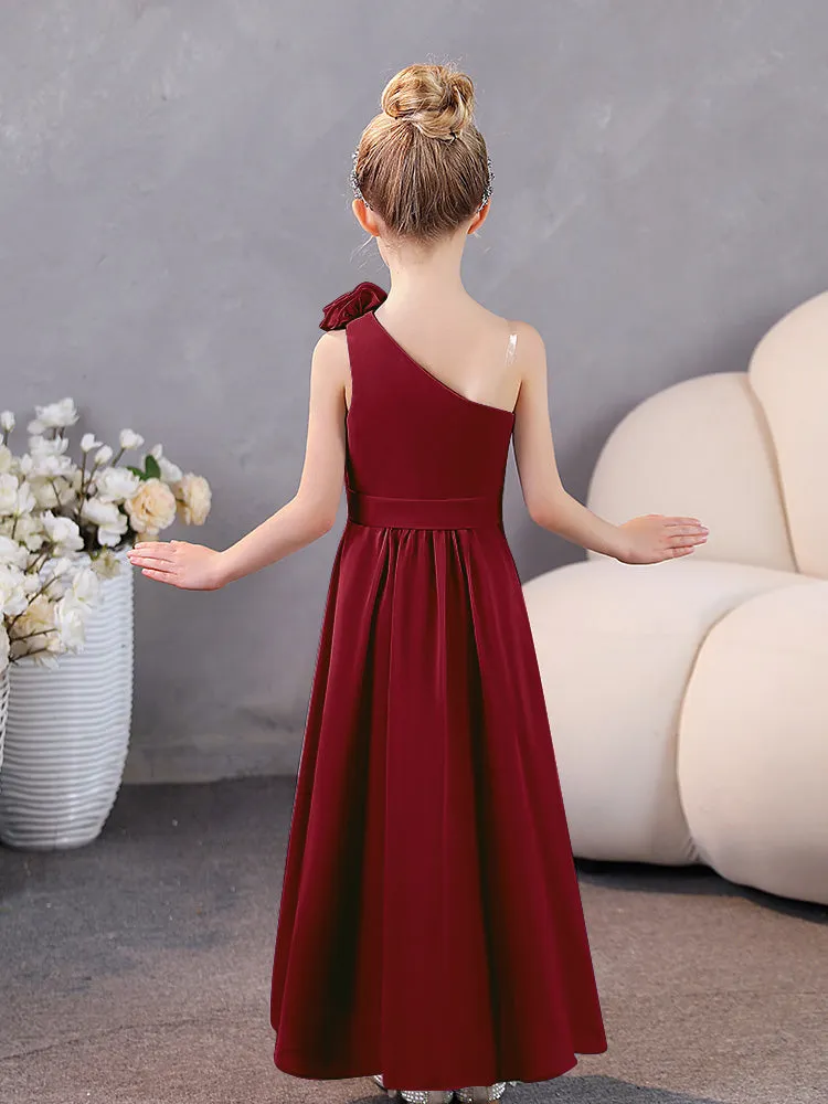 Floral One Shoulder Chiffon Junior Bridesmaid Dresses