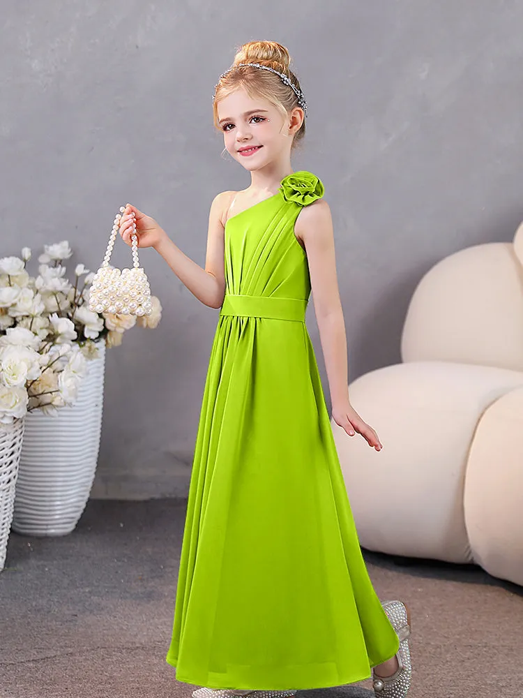 Floral One Shoulder Chiffon Junior Bridesmaid Dresses