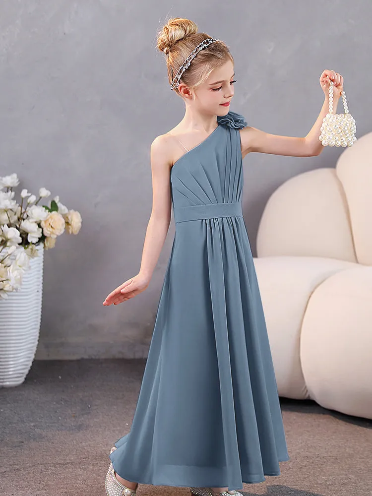 Floral One Shoulder Chiffon Junior Bridesmaid Dresses