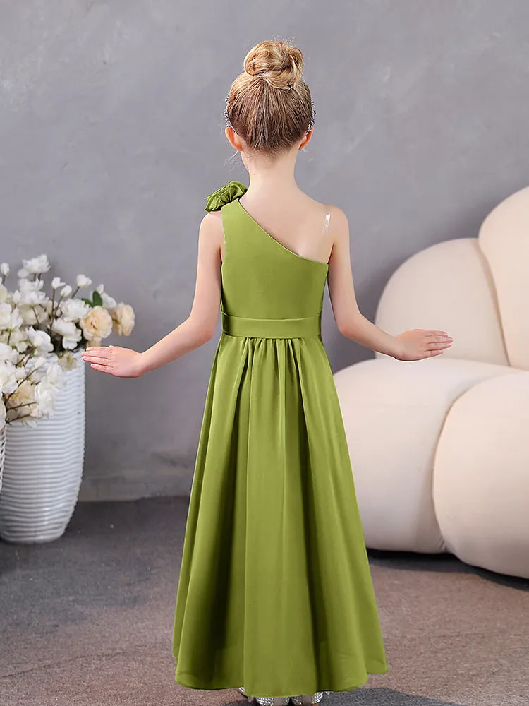 Floral One Shoulder Chiffon Junior Bridesmaid Dresses