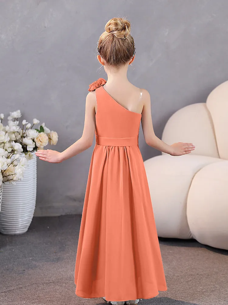 Floral One Shoulder Chiffon Junior Bridesmaid Dresses