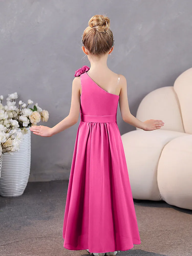 Floral One Shoulder Chiffon Junior Bridesmaid Dresses