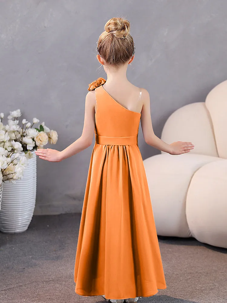 Floral One Shoulder Chiffon Junior Bridesmaid Dresses