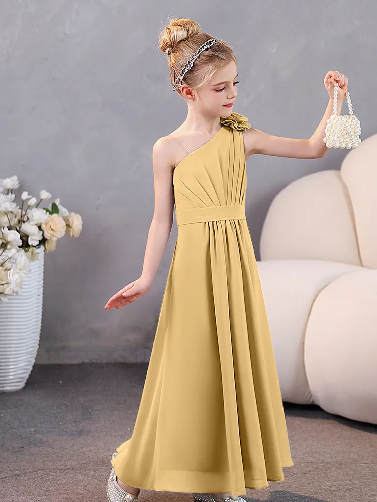 Floral One Shoulder Chiffon Junior Bridesmaid Dresses