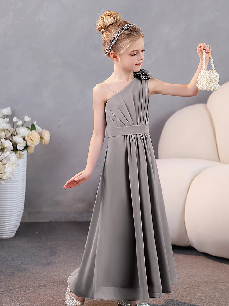 Floral One Shoulder Chiffon Junior Bridesmaid Dresses