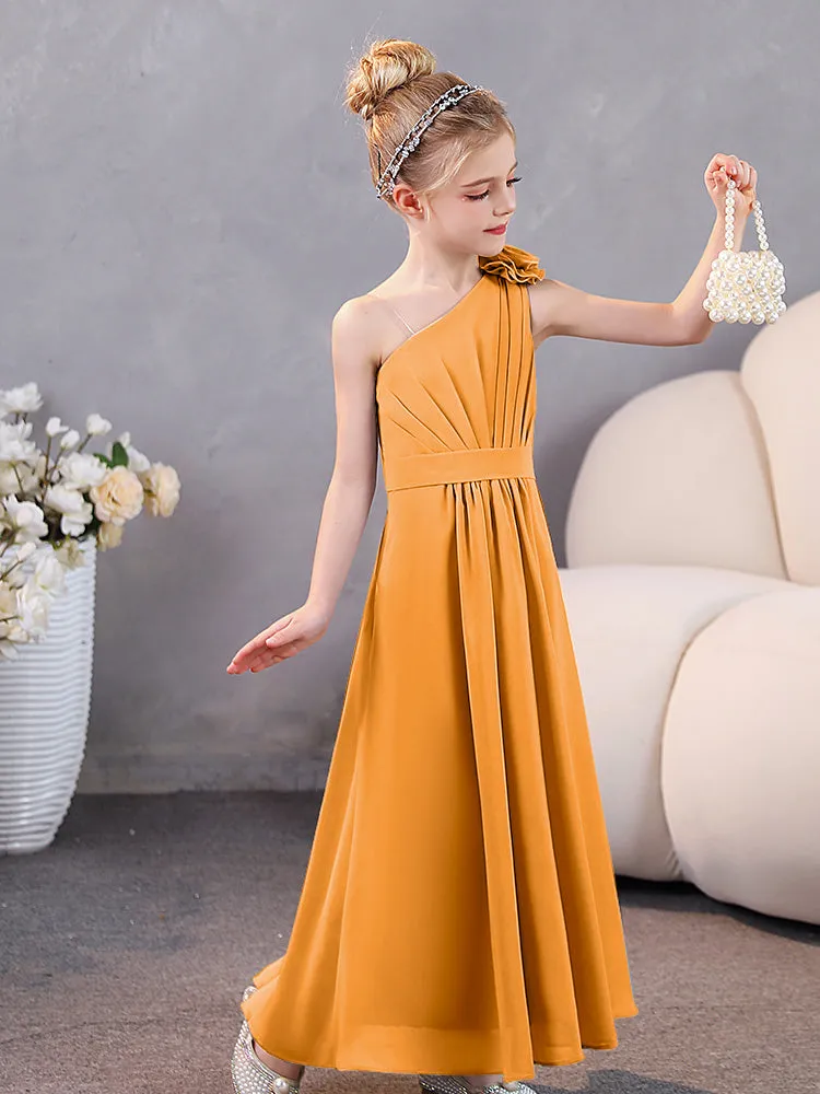 Floral One Shoulder Chiffon Junior Bridesmaid Dresses