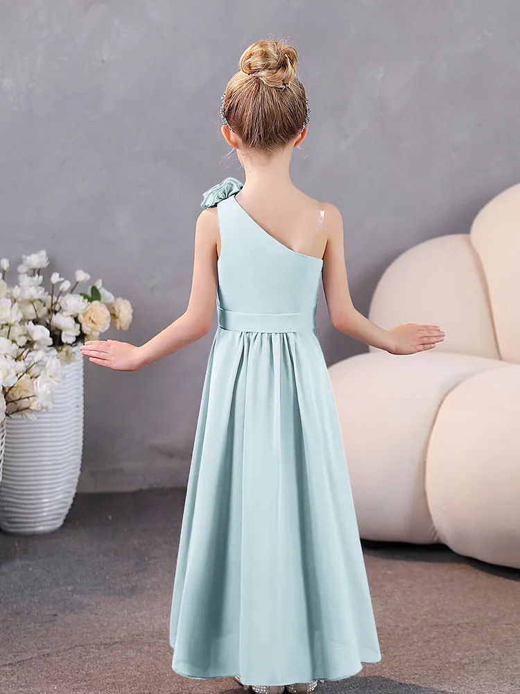 Floral One Shoulder Chiffon Junior Bridesmaid Dresses