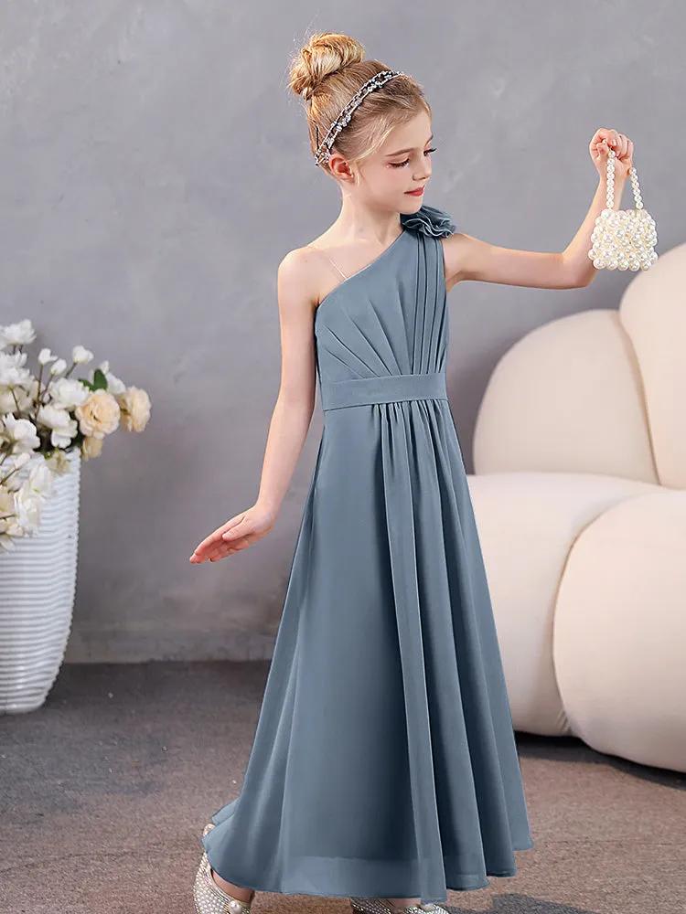 Floral One Shoulder Chiffon Junior Bridesmaid Dresses