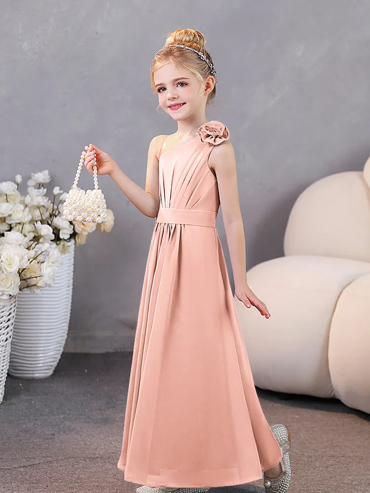 Floral One Shoulder Chiffon Junior Bridesmaid Dresses