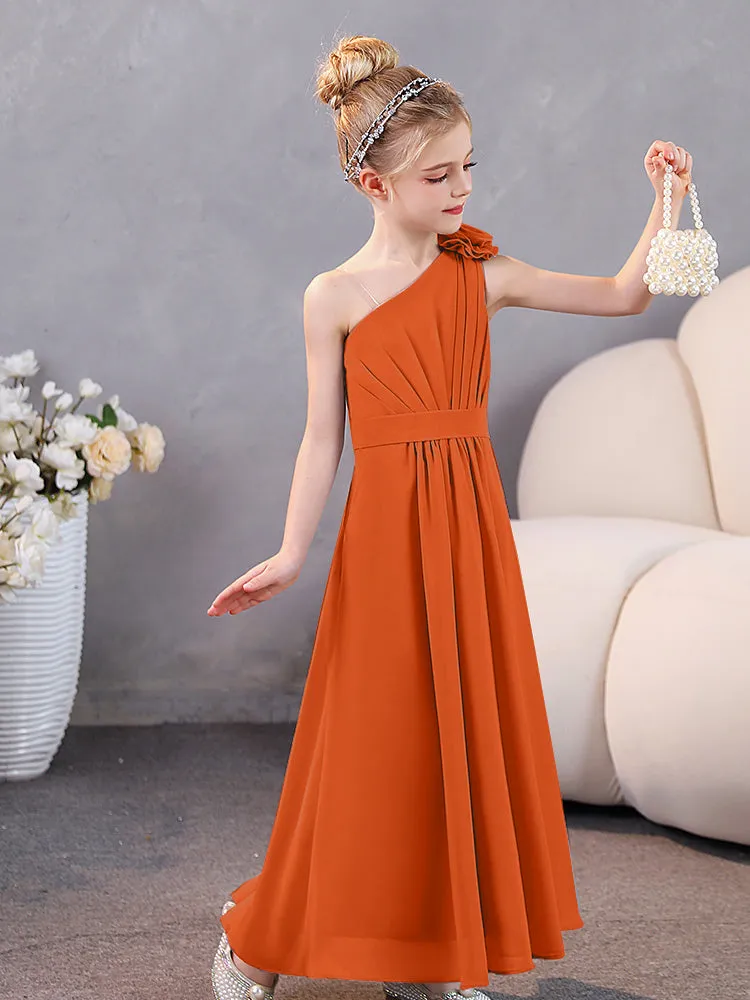 Floral One Shoulder Chiffon Junior Bridesmaid Dresses