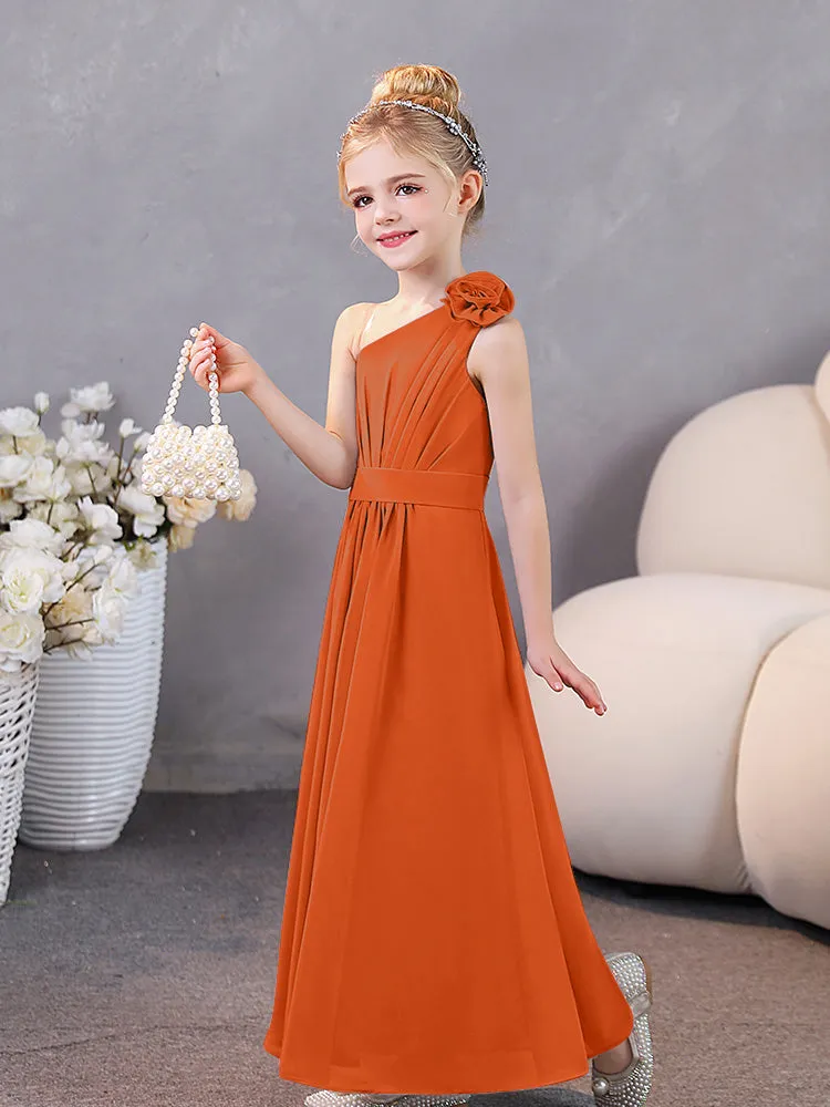 Floral One Shoulder Chiffon Junior Bridesmaid Dresses