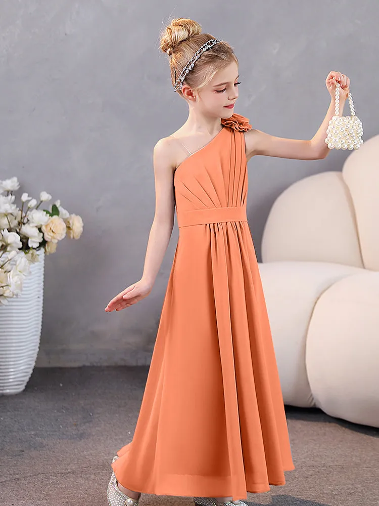 Floral One Shoulder Chiffon Junior Bridesmaid Dresses