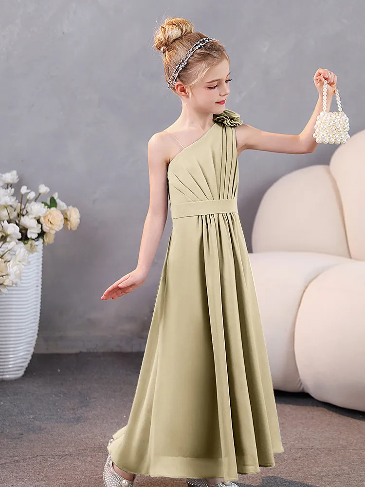 Floral One Shoulder Chiffon Junior Bridesmaid Dresses