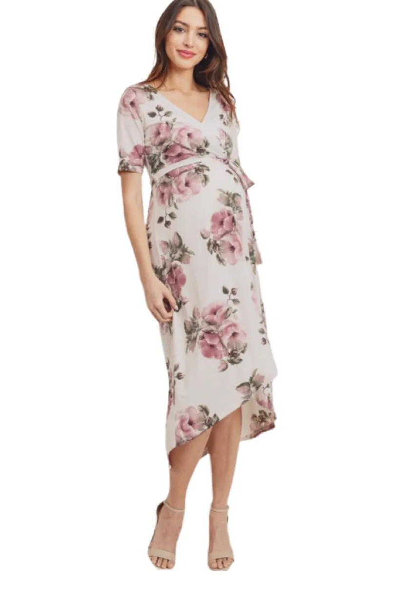 Floral Wrap Maternity Nursing Dress Style 1623 in Cream