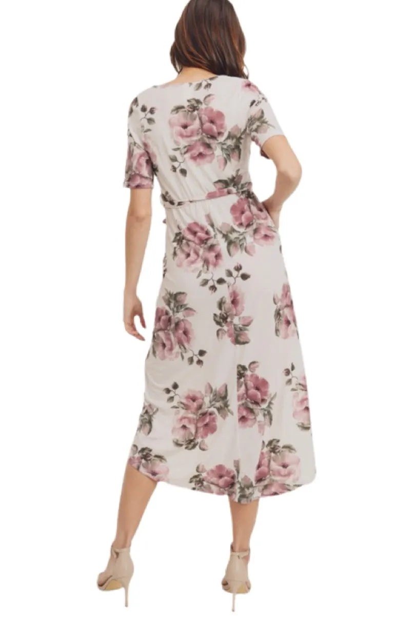 Floral Wrap Maternity Nursing Dress Style 1623 in Cream