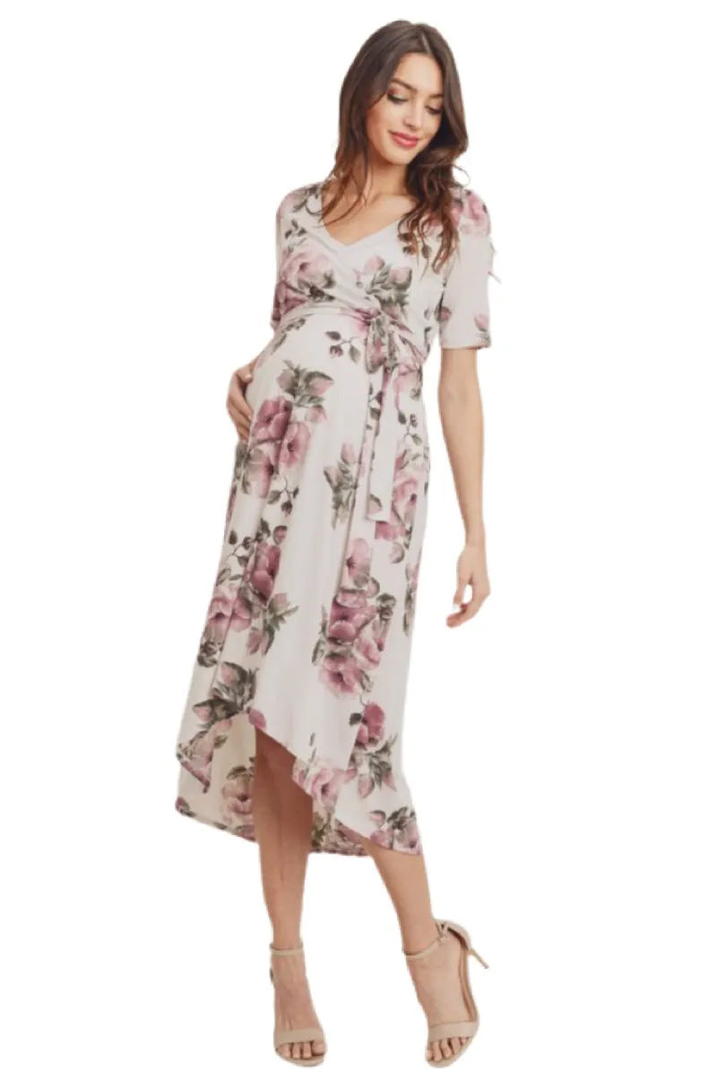 Floral Wrap Maternity Nursing Dress Style 1623 in Cream