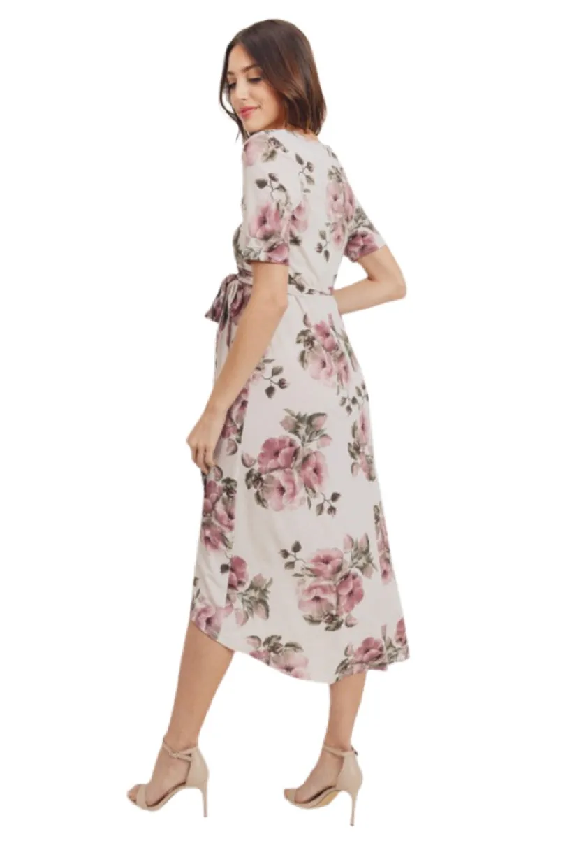 Floral Wrap Maternity Nursing Dress Style 1623 in Cream