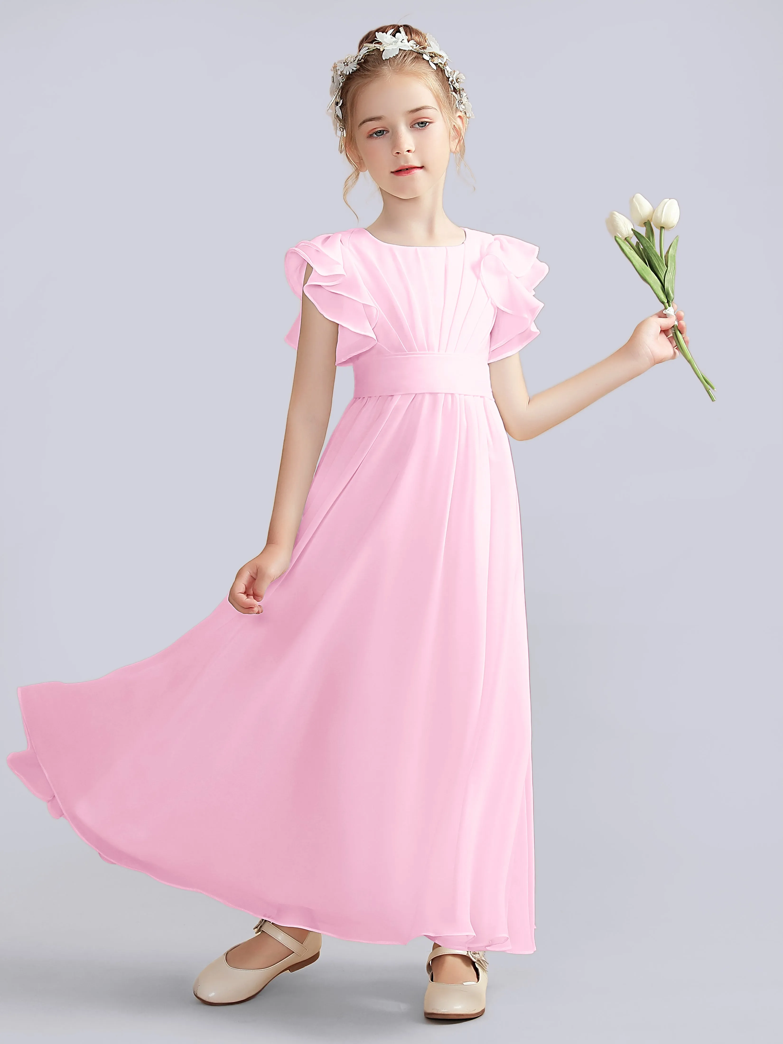 Flutter Crinkle Chiffon Junior Bridesmaid Dress