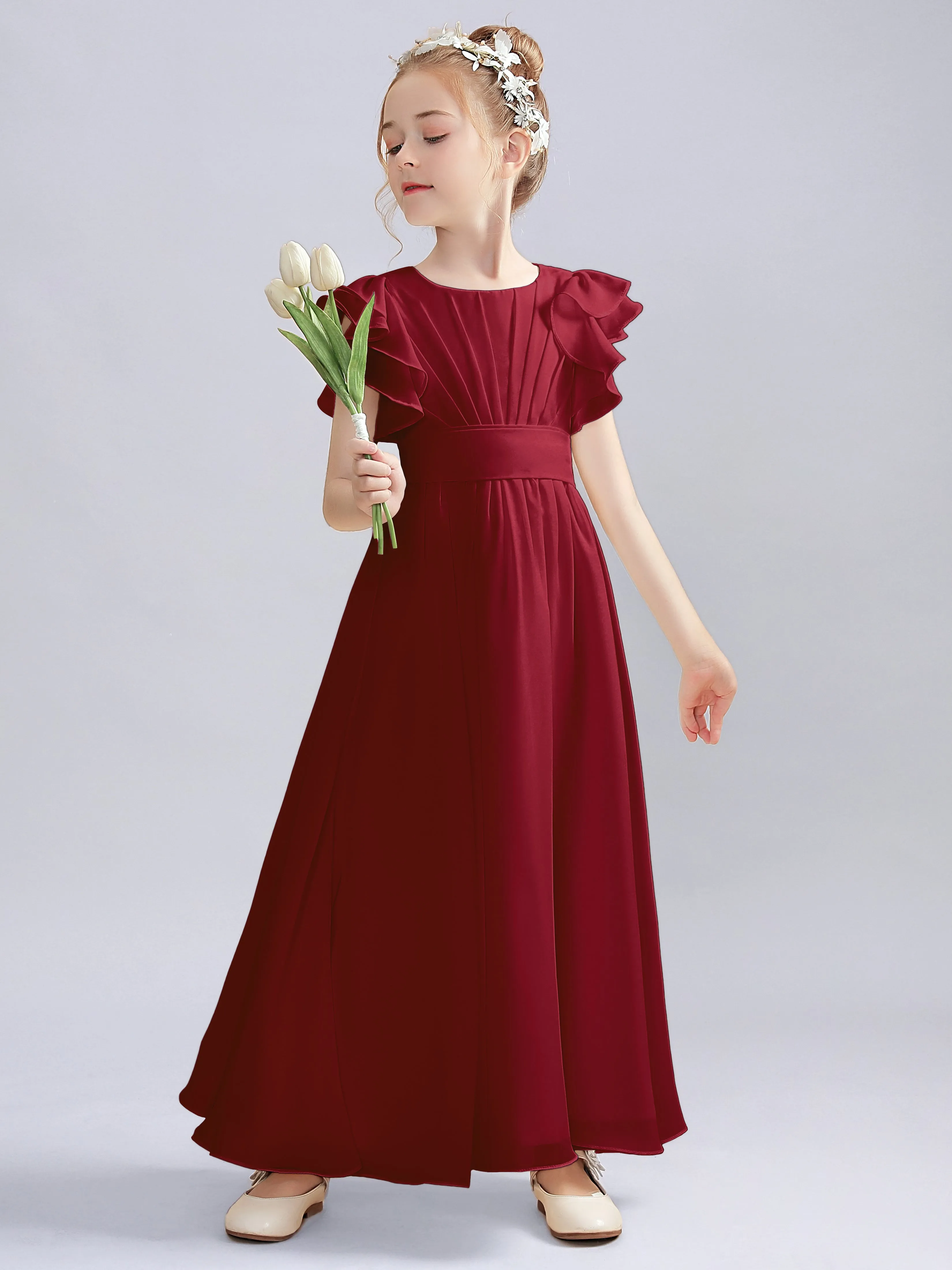 Flutter Crinkle Chiffon Junior Bridesmaid Dress