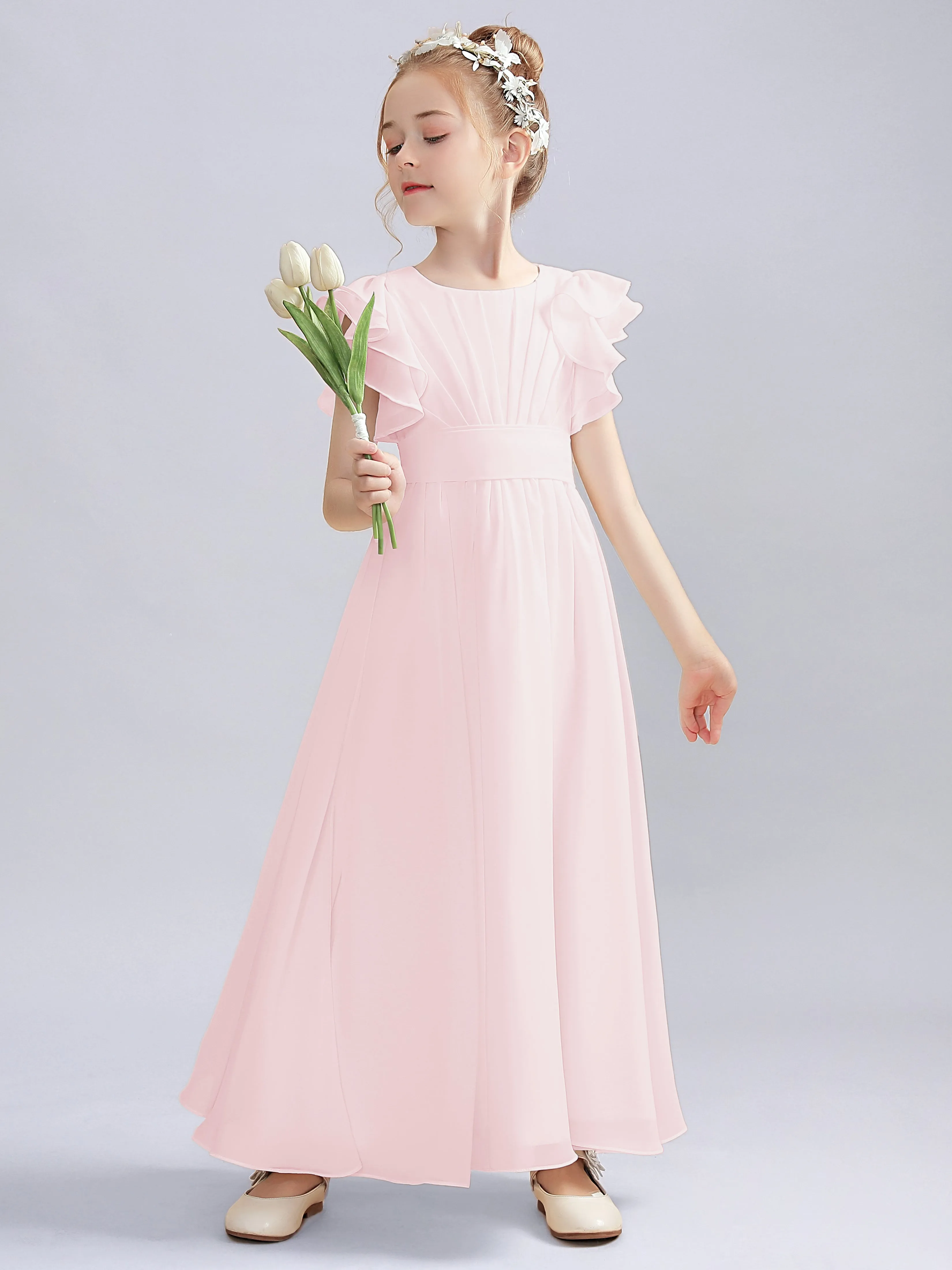 Flutter Crinkle Chiffon Junior Bridesmaid Dress