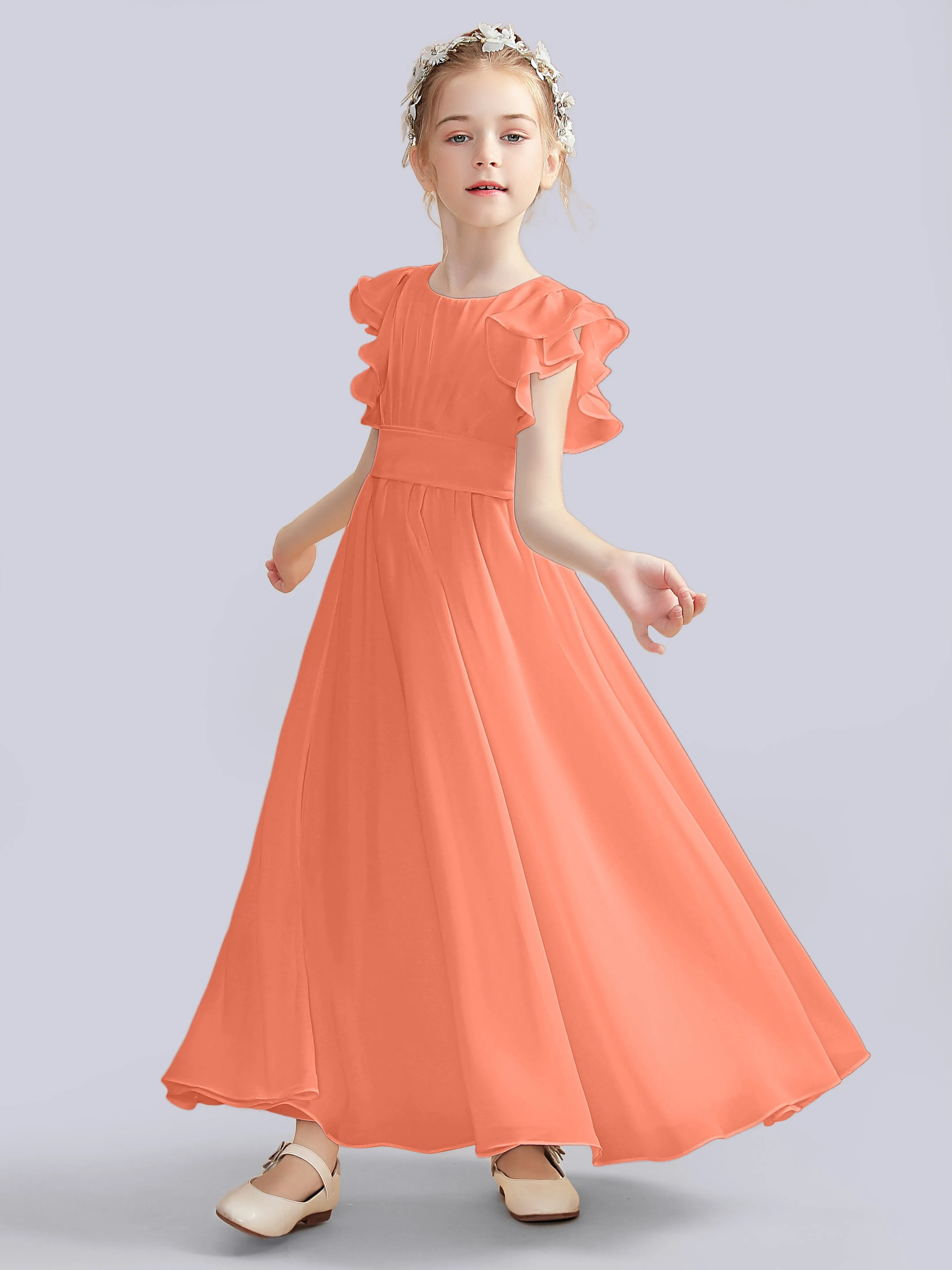 Flutter Crinkle Chiffon Junior Bridesmaid Dress