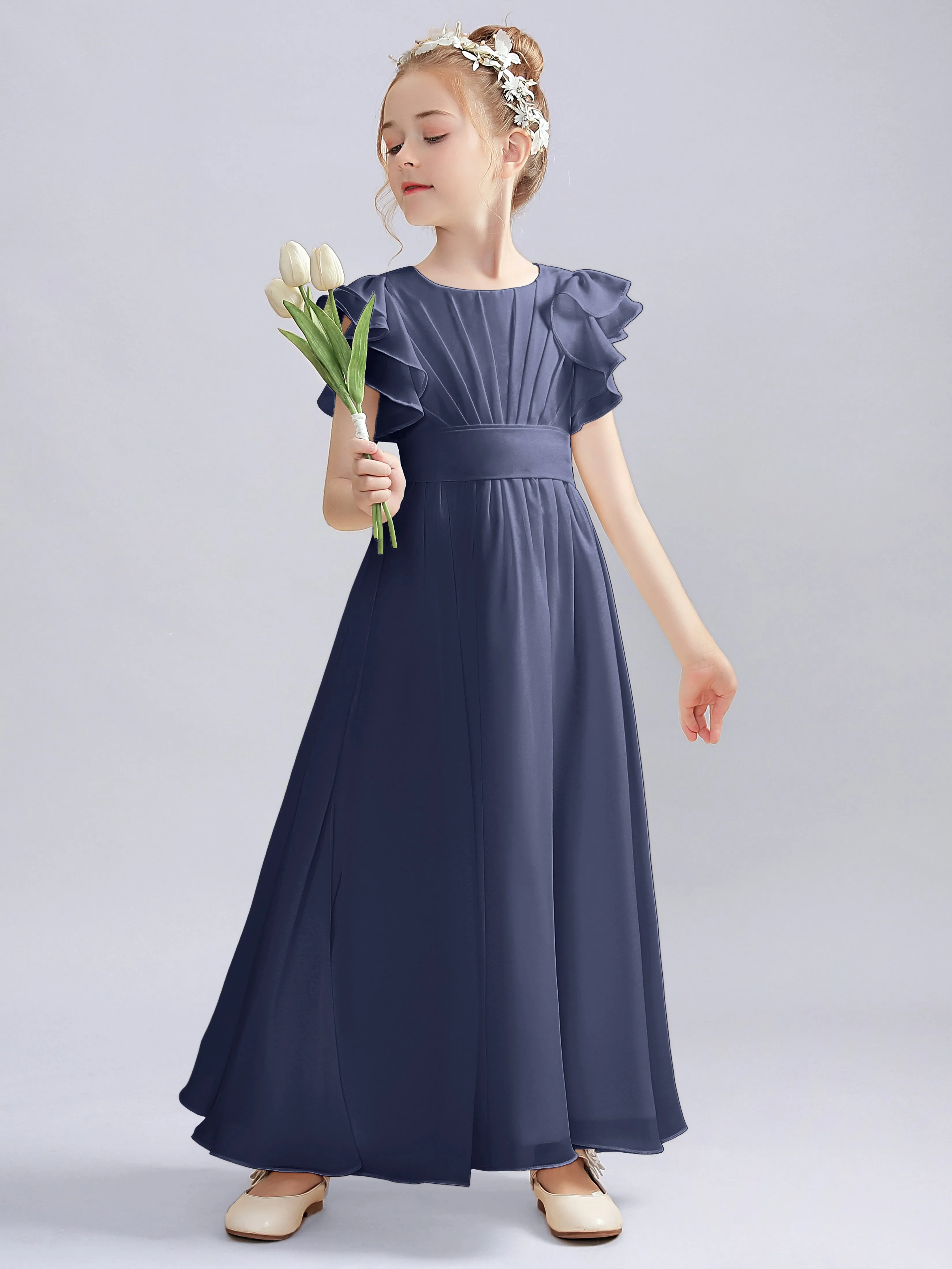 Flutter Crinkle Chiffon Junior Bridesmaid Dress