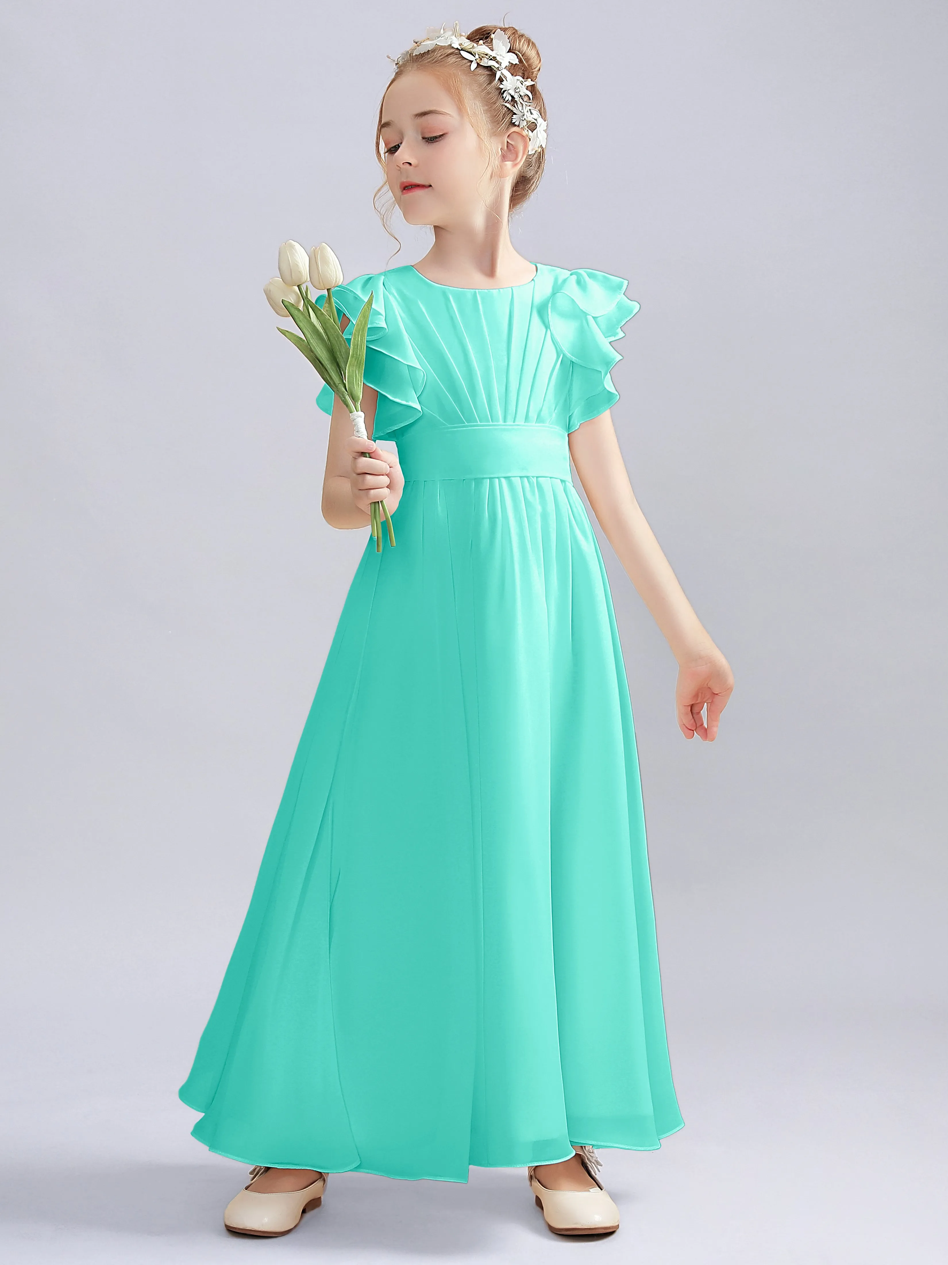 Flutter Crinkle Chiffon Junior Bridesmaid Dress