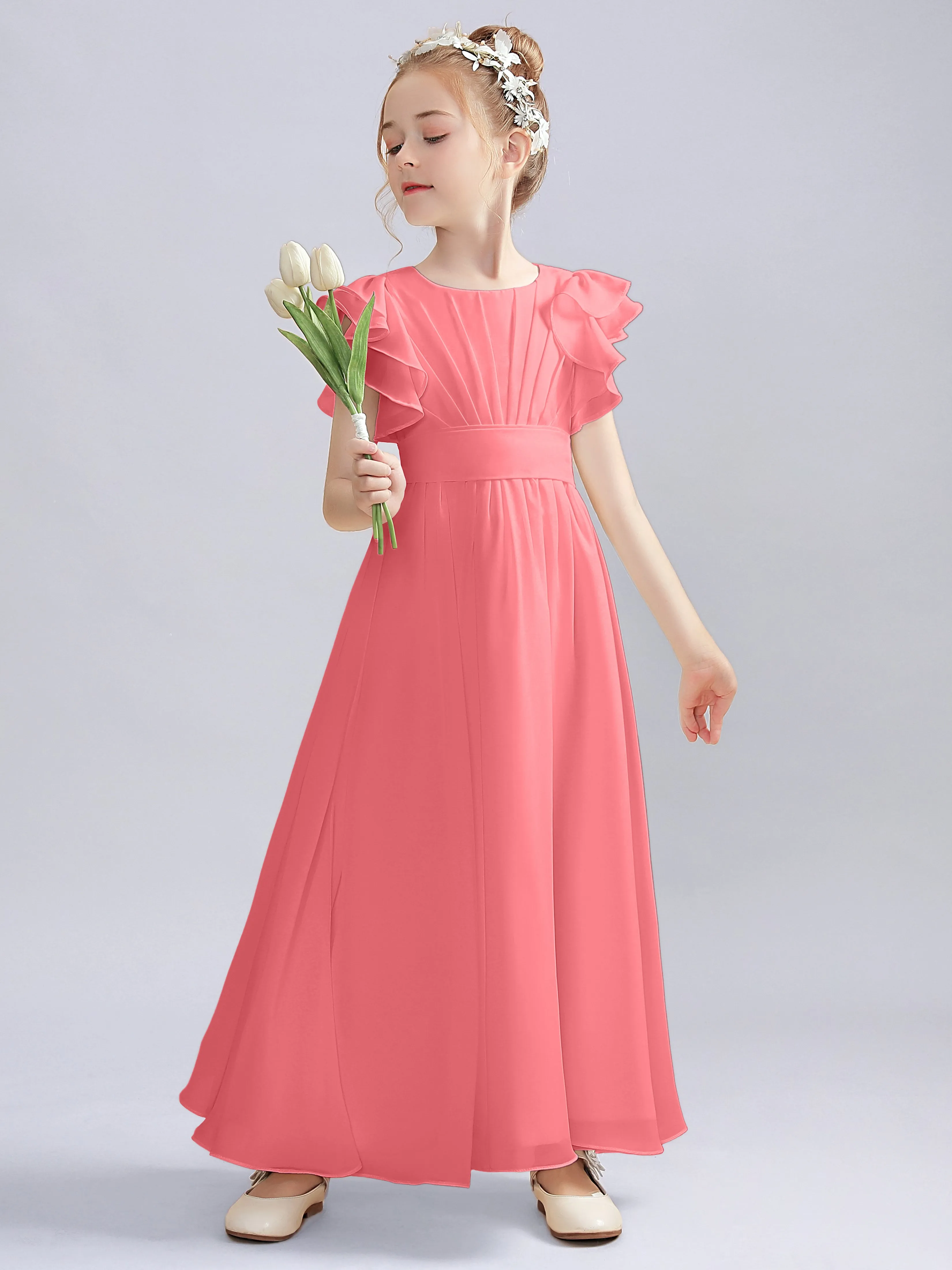 Flutter Crinkle Chiffon Junior Bridesmaid Dress