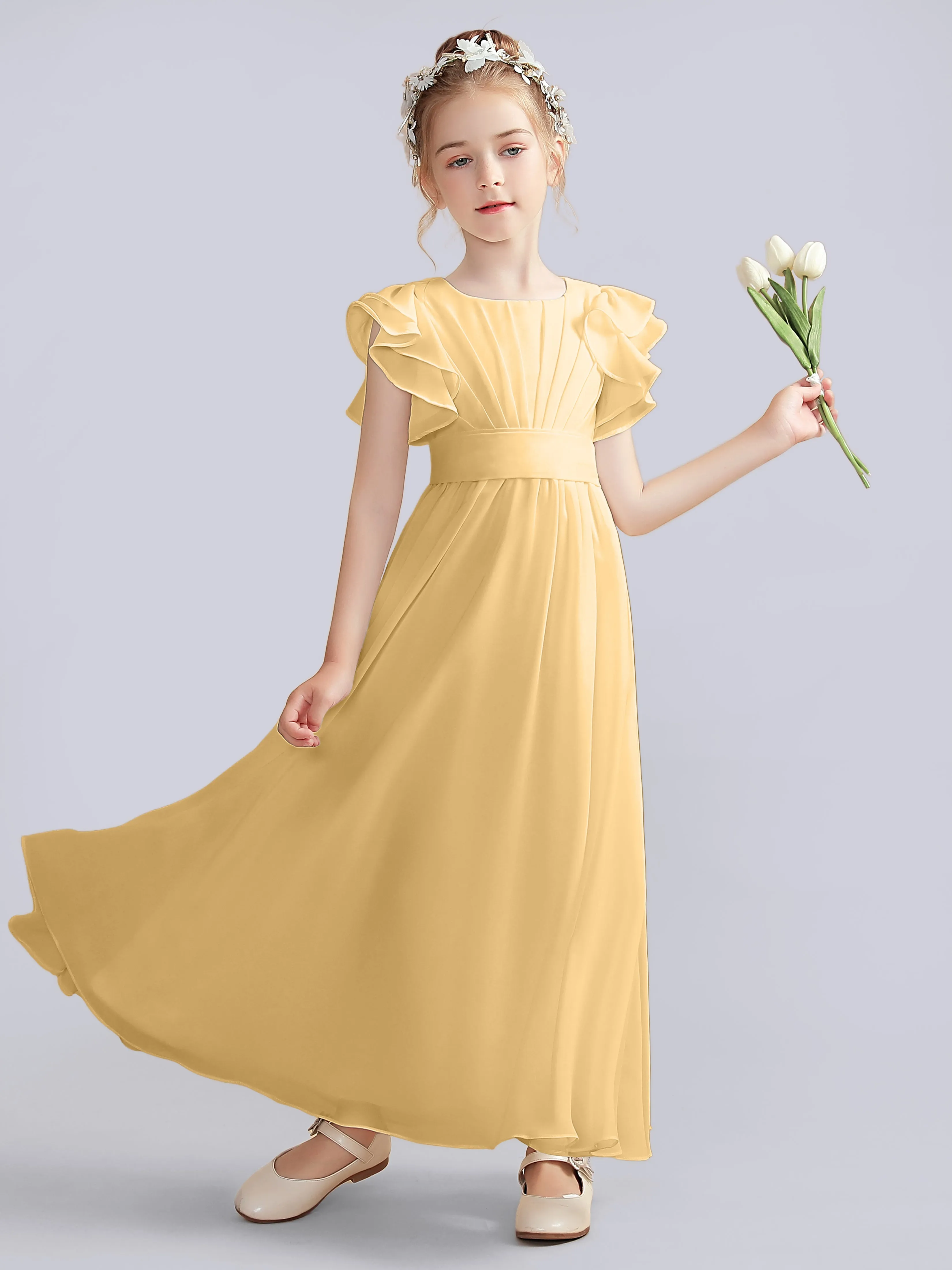 Flutter Crinkle Chiffon Junior Bridesmaid Dress