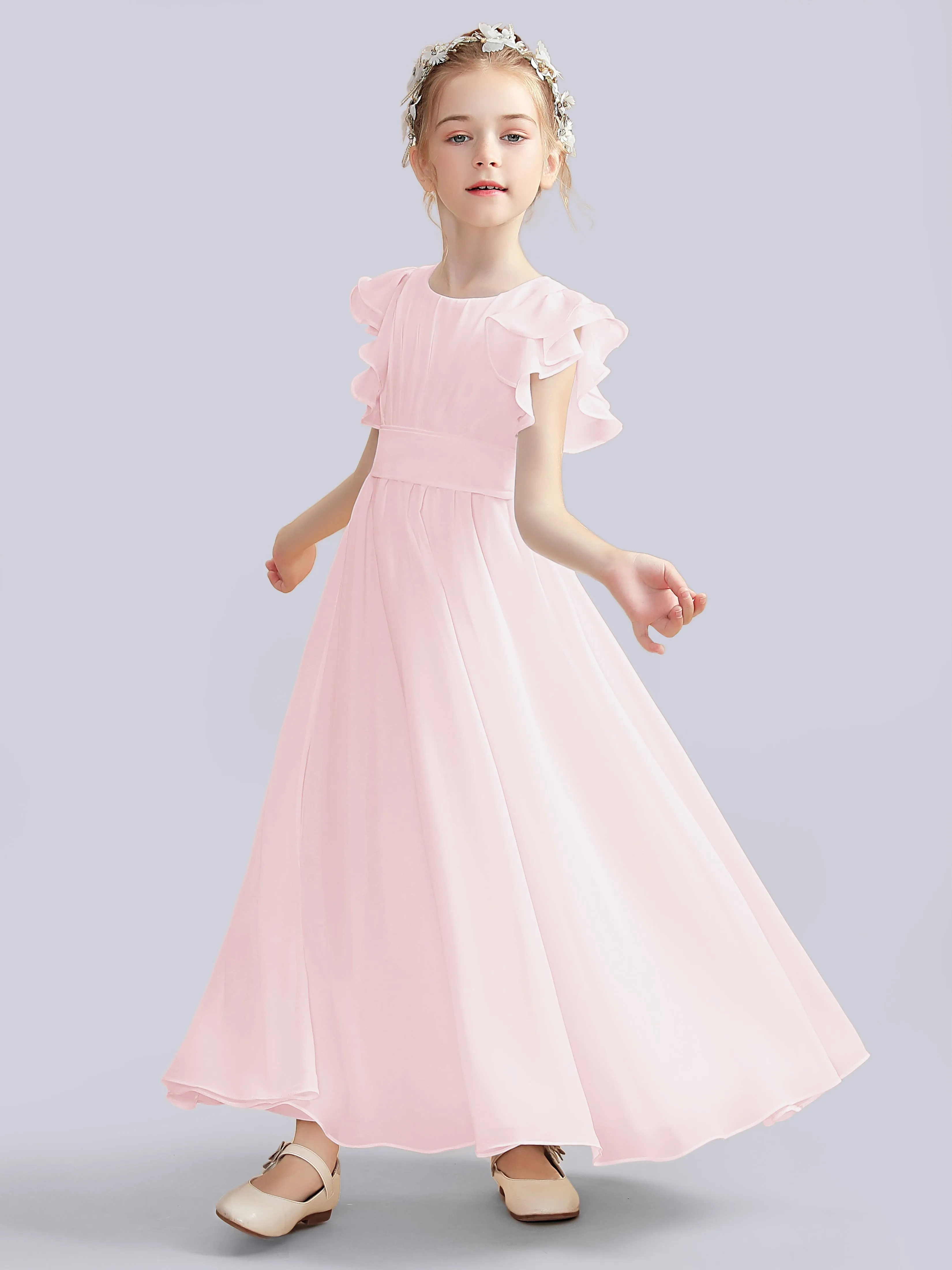 Flutter Crinkle Chiffon Junior Bridesmaid Dress