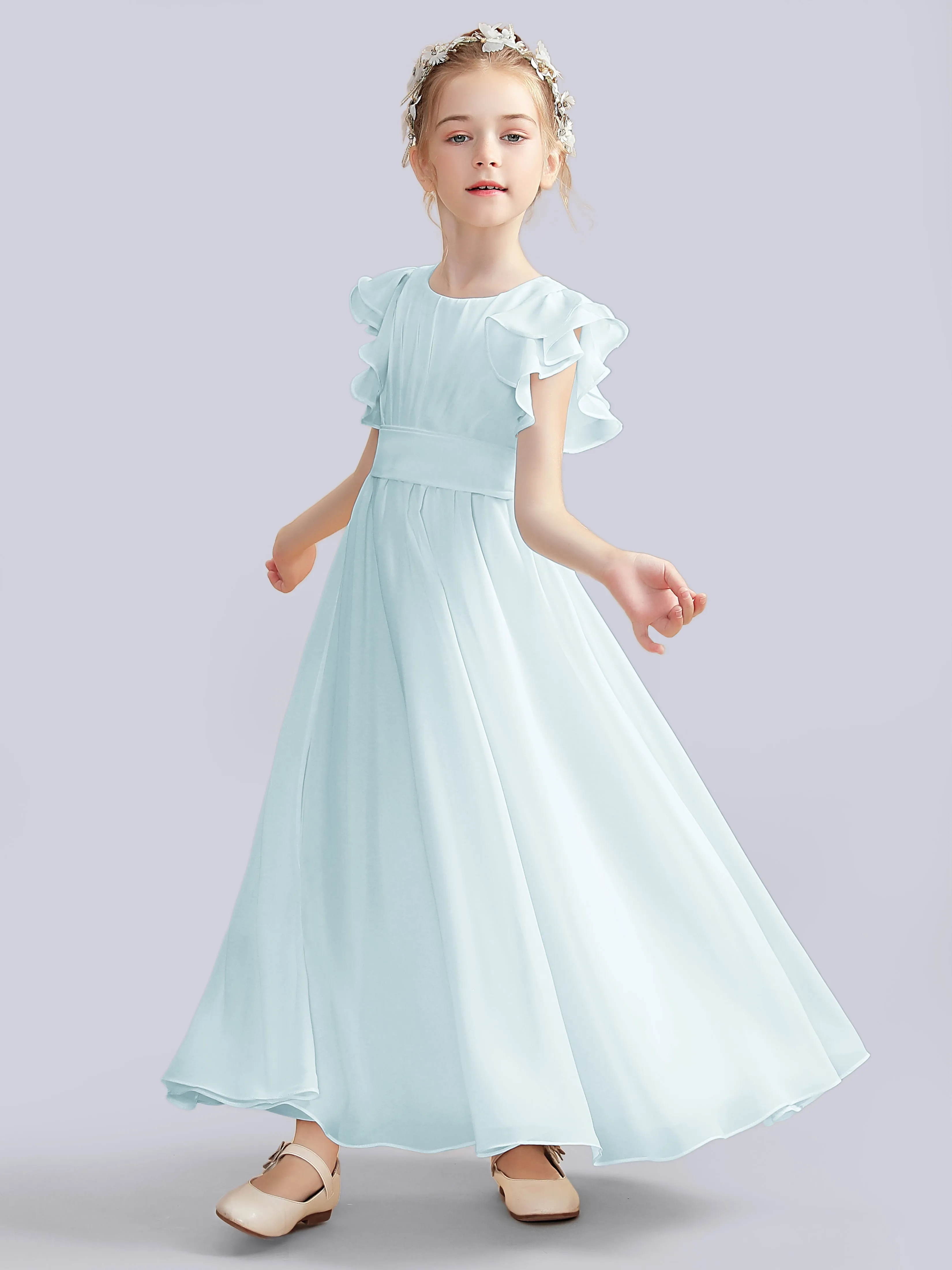 Flutter Crinkle Chiffon Junior Bridesmaid Dress