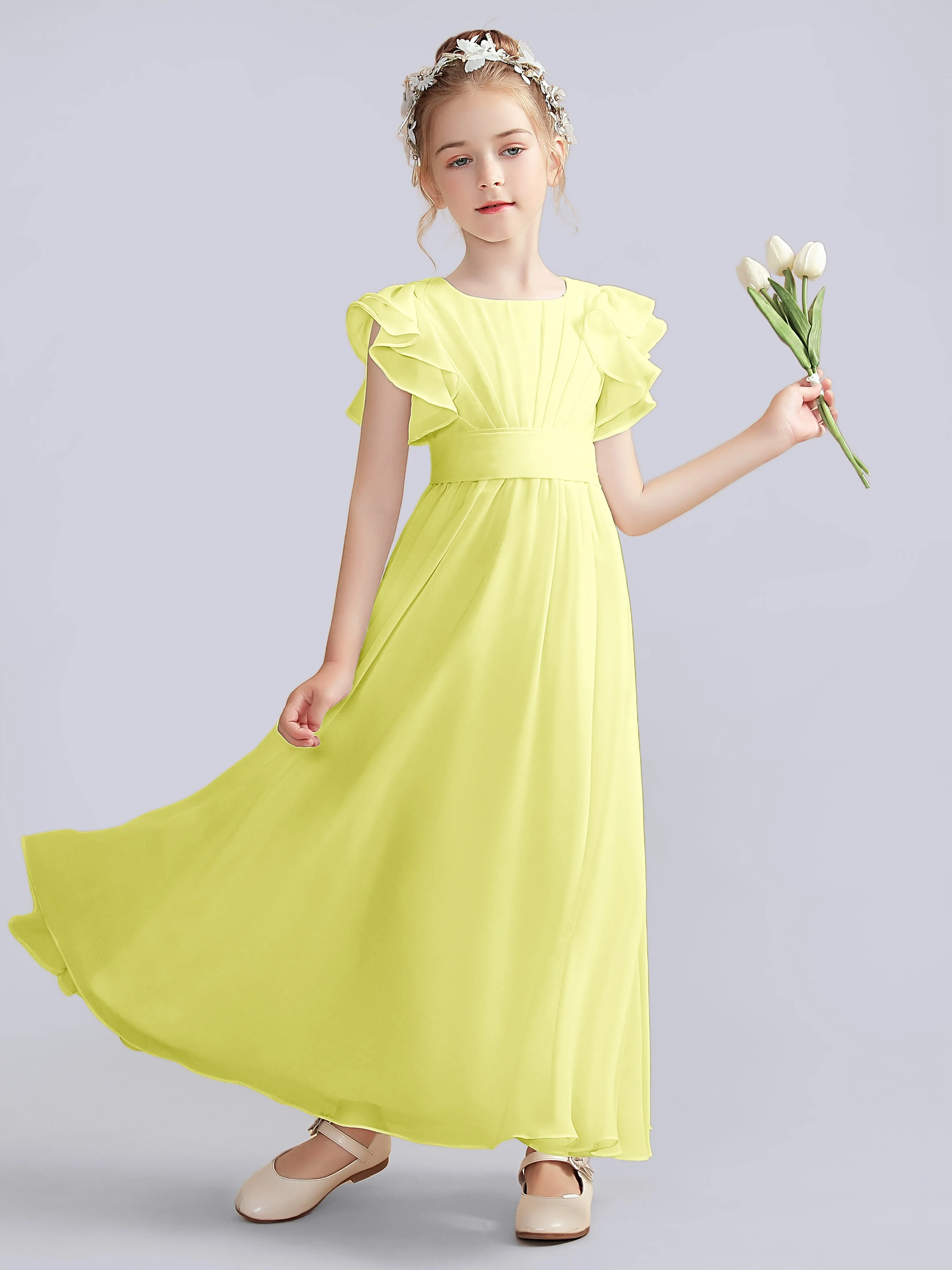 Flutter Crinkle Chiffon Junior Bridesmaid Dress