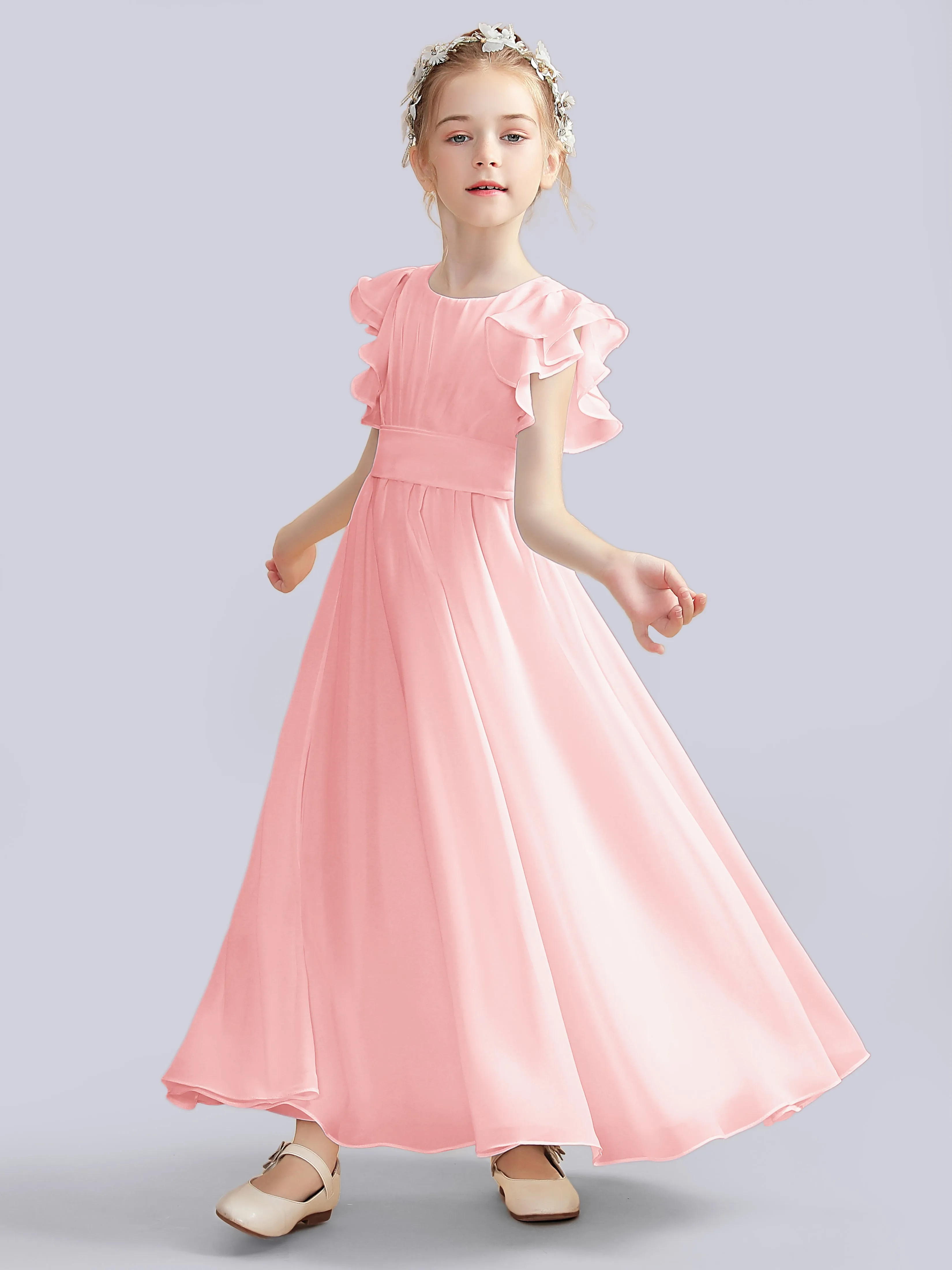 Flutter Crinkle Chiffon Junior Bridesmaid Dress