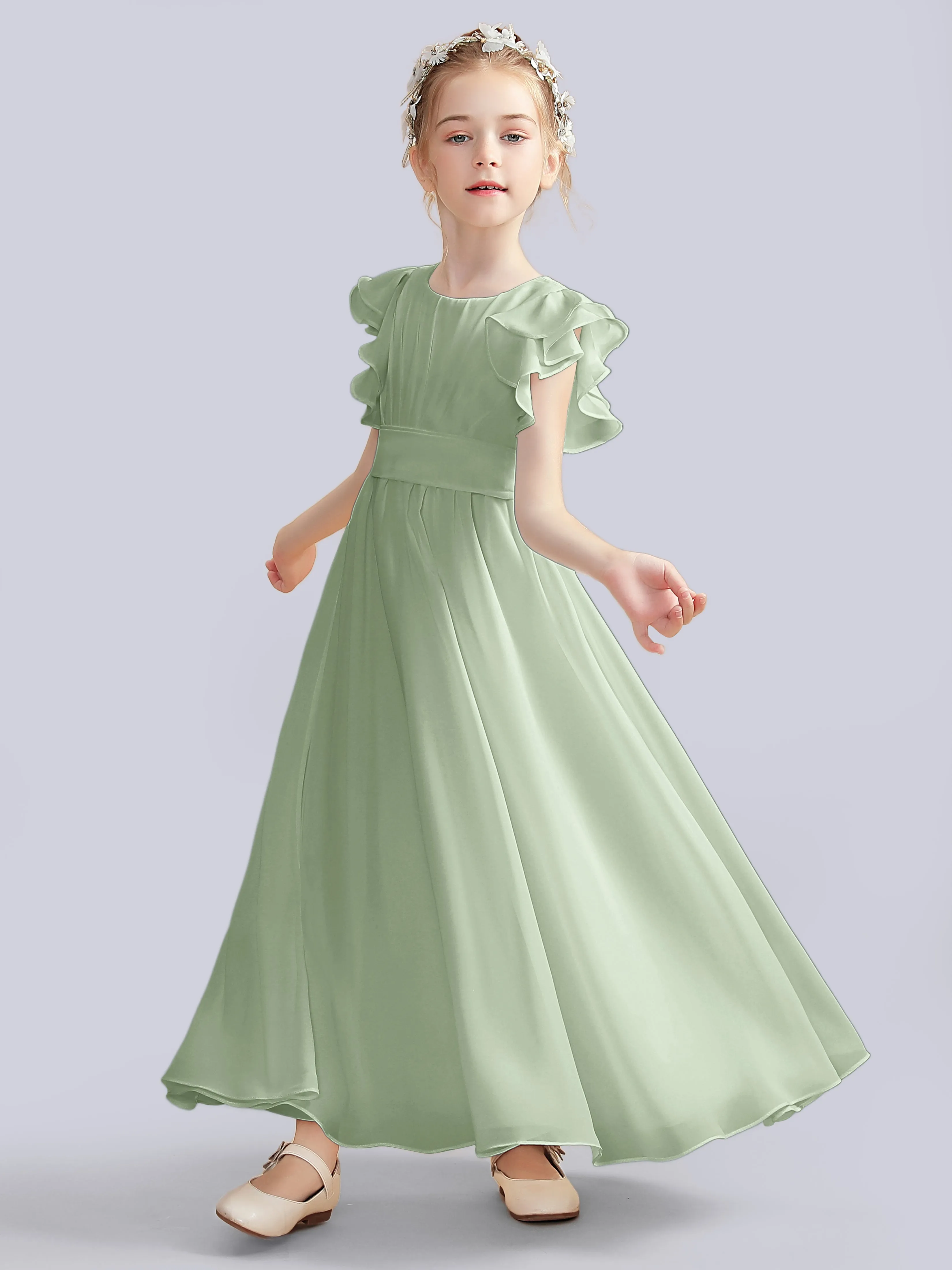 Flutter Crinkle Chiffon Junior Bridesmaid Dress