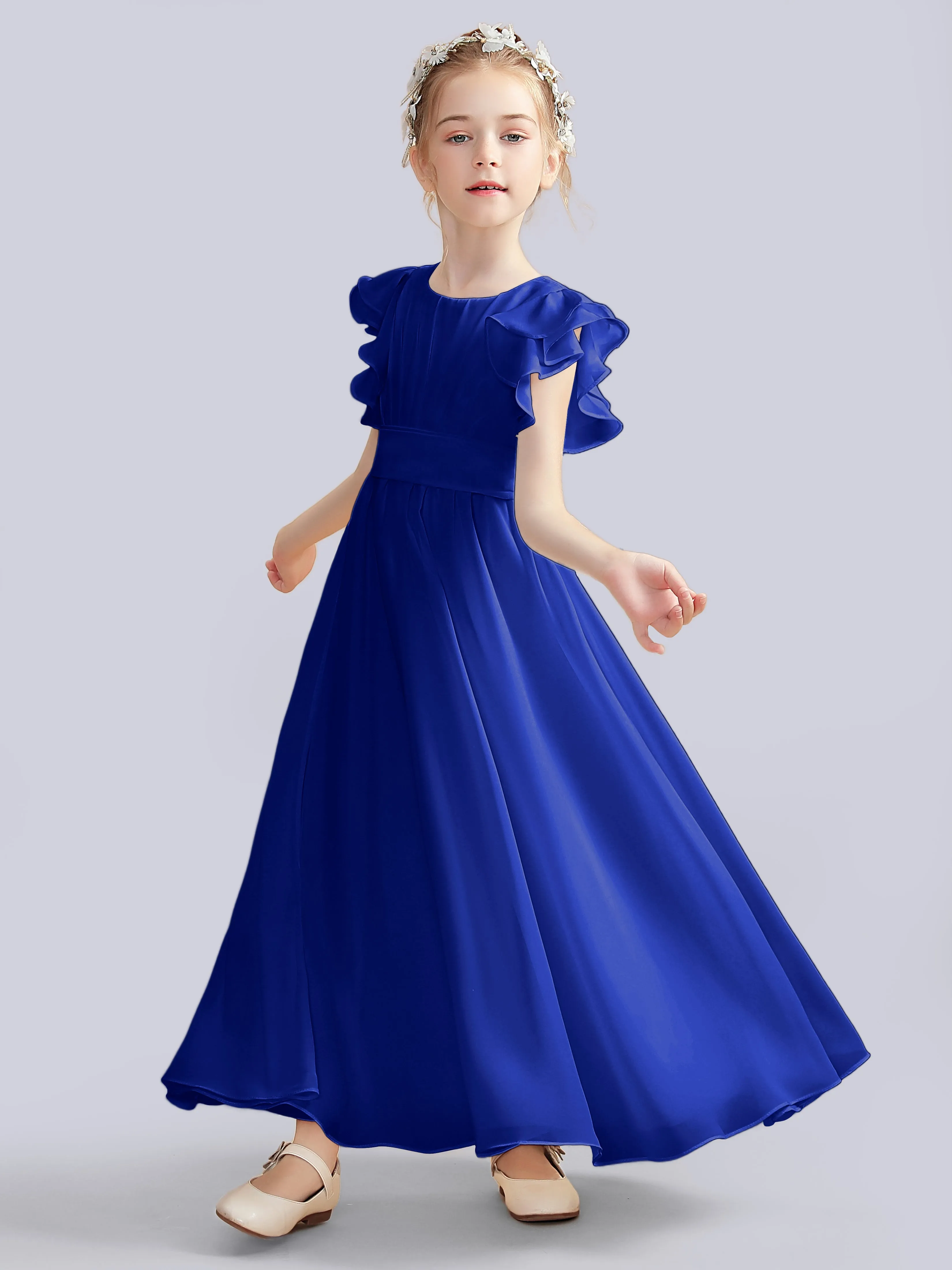 Flutter Crinkle Chiffon Junior Bridesmaid Dress