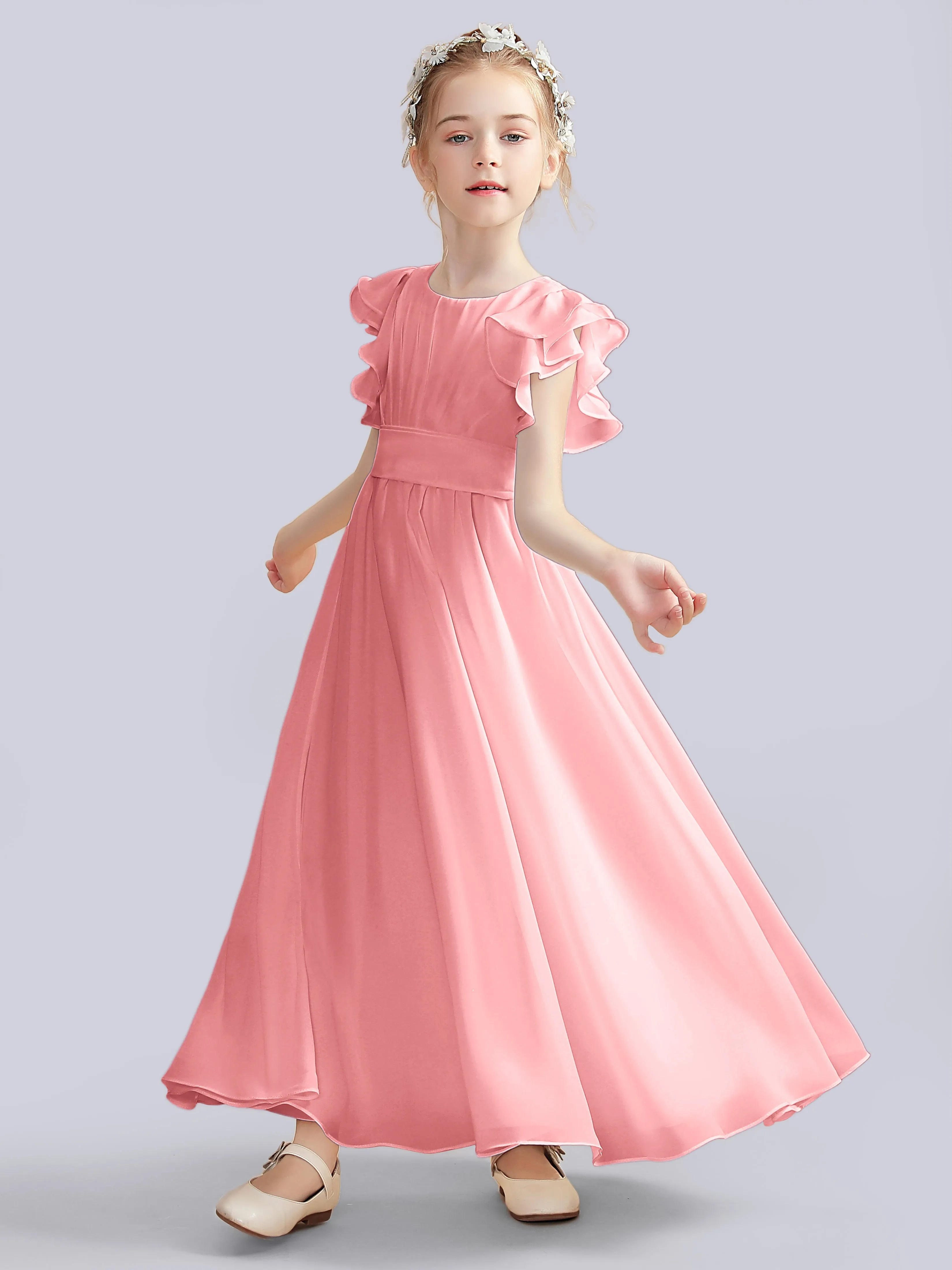 Flutter Crinkle Chiffon Junior Bridesmaid Dress