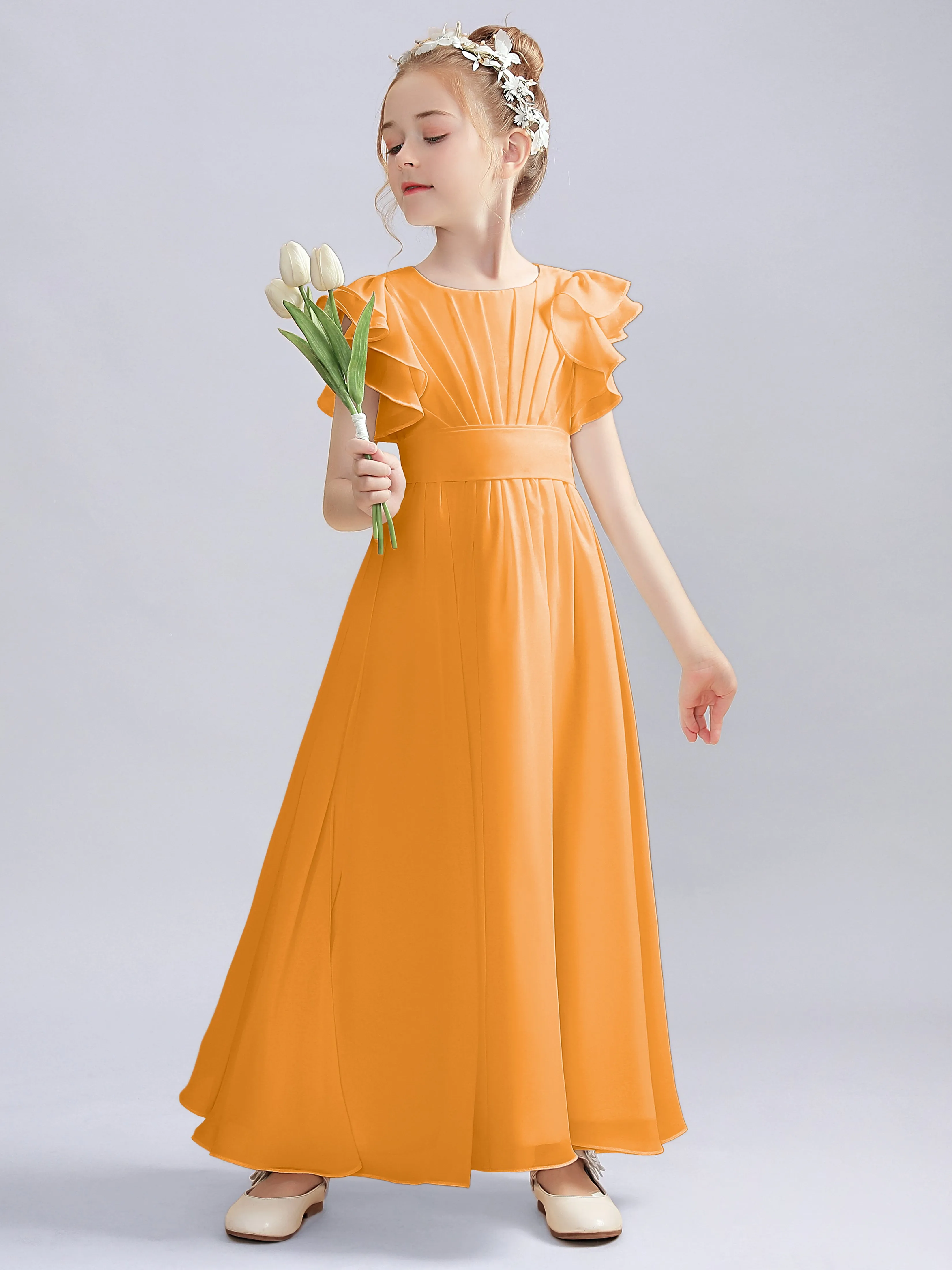 Flutter Crinkle Chiffon Junior Bridesmaid Dress