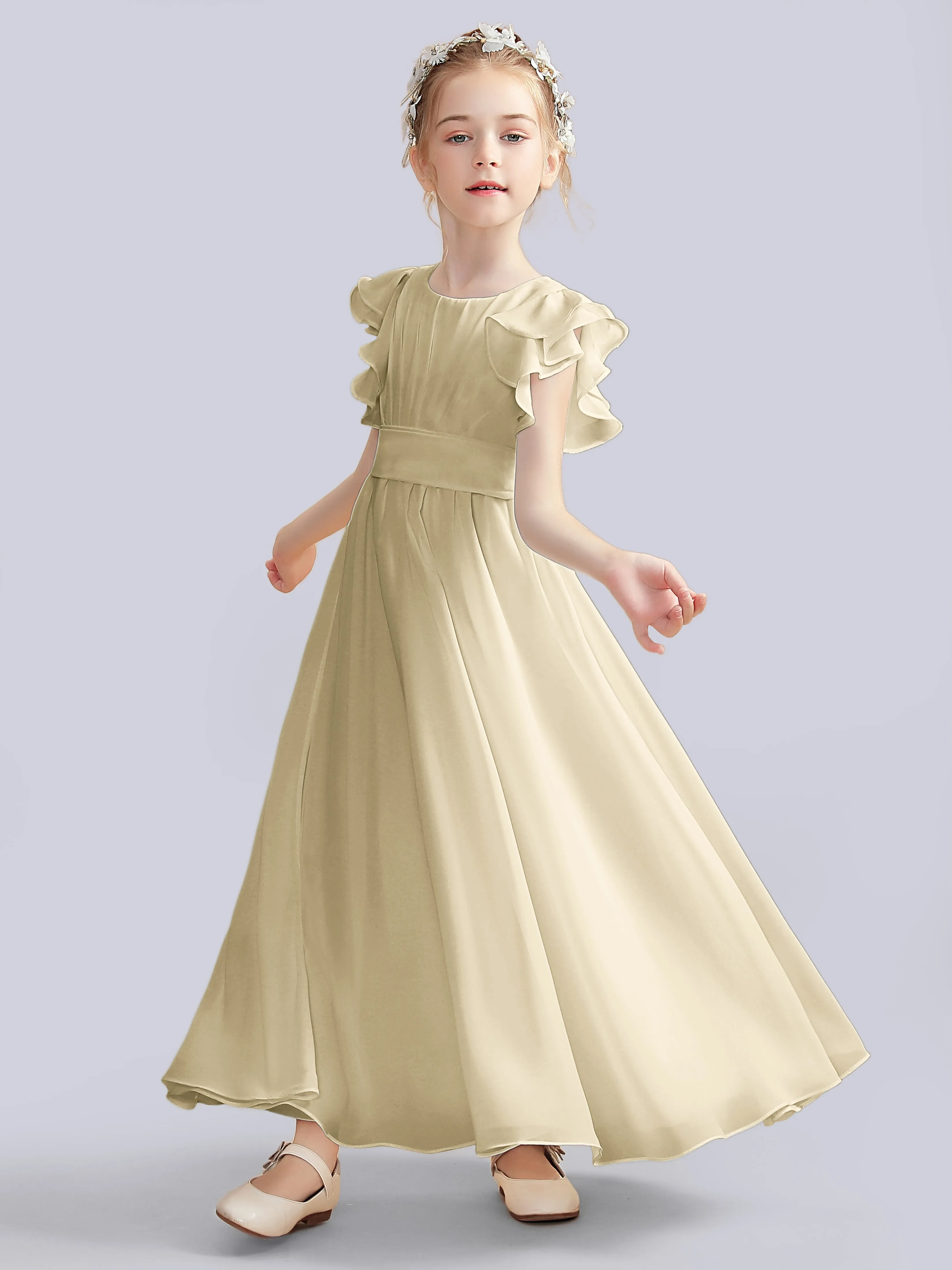 Flutter Crinkle Chiffon Junior Bridesmaid Dress