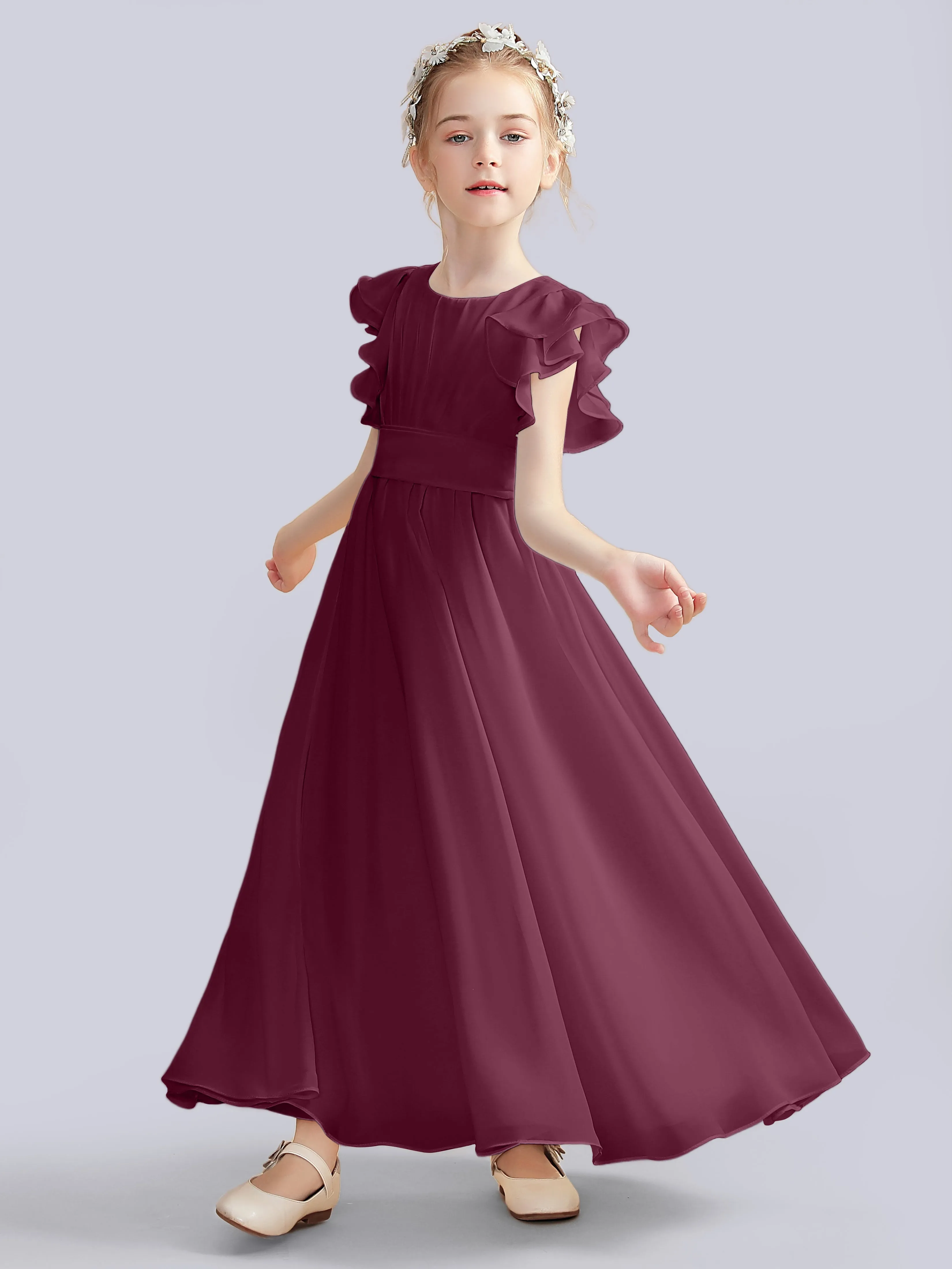 Flutter Crinkle Chiffon Junior Bridesmaid Dress