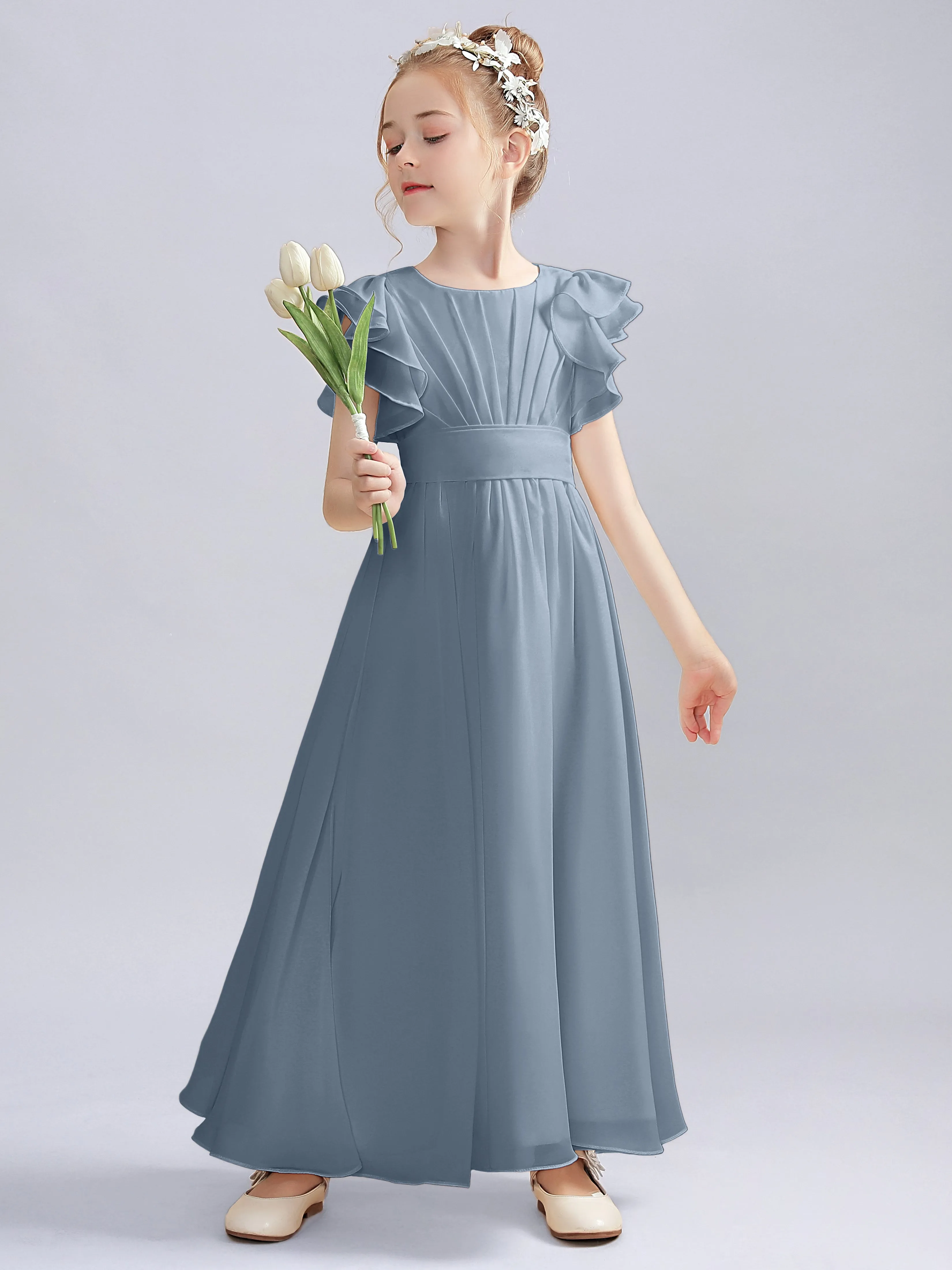 Flutter Crinkle Chiffon Junior Bridesmaid Dress