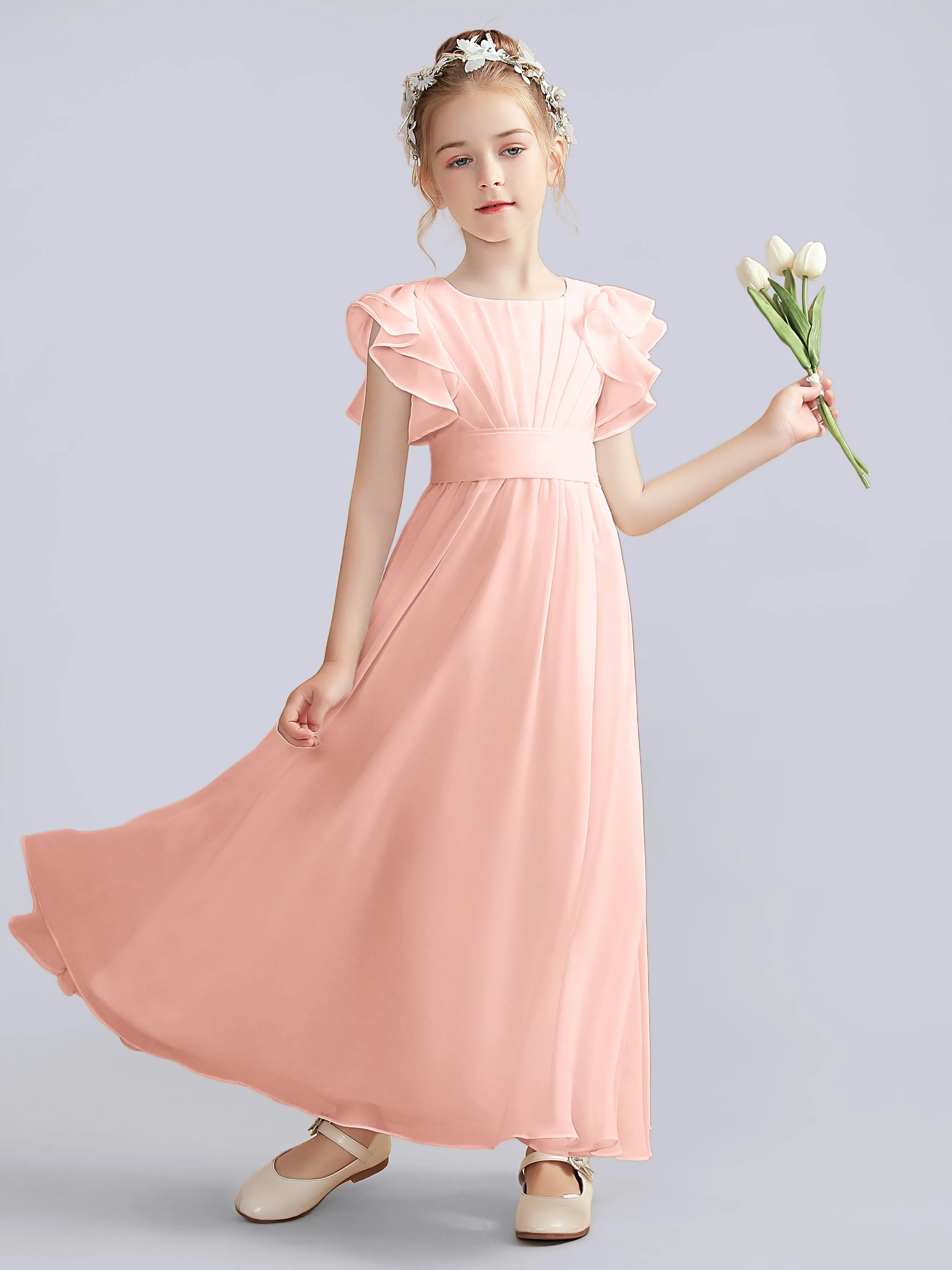 Flutter Crinkle Chiffon Junior Bridesmaid Dress