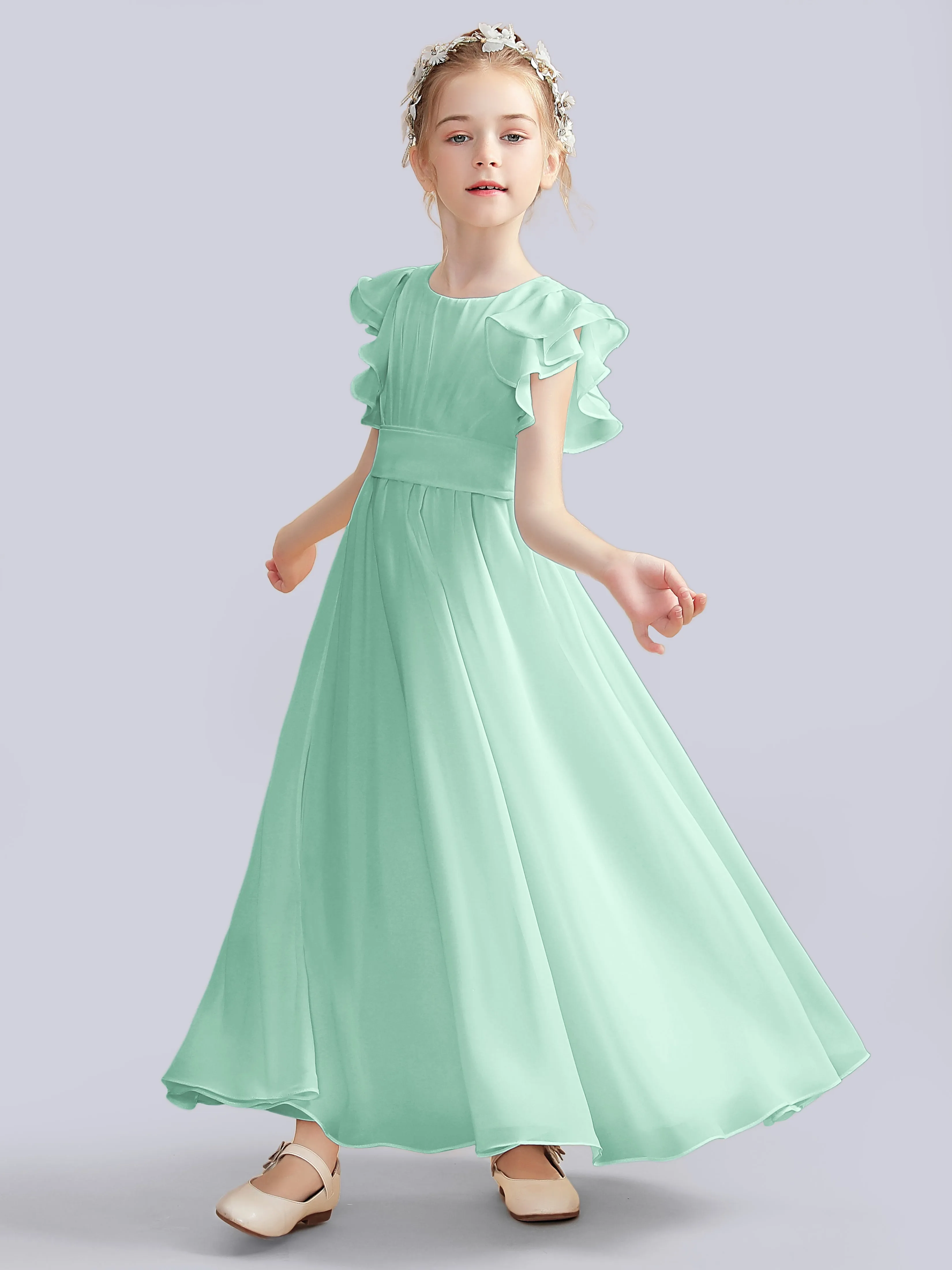 Flutter Crinkle Chiffon Junior Bridesmaid Dress