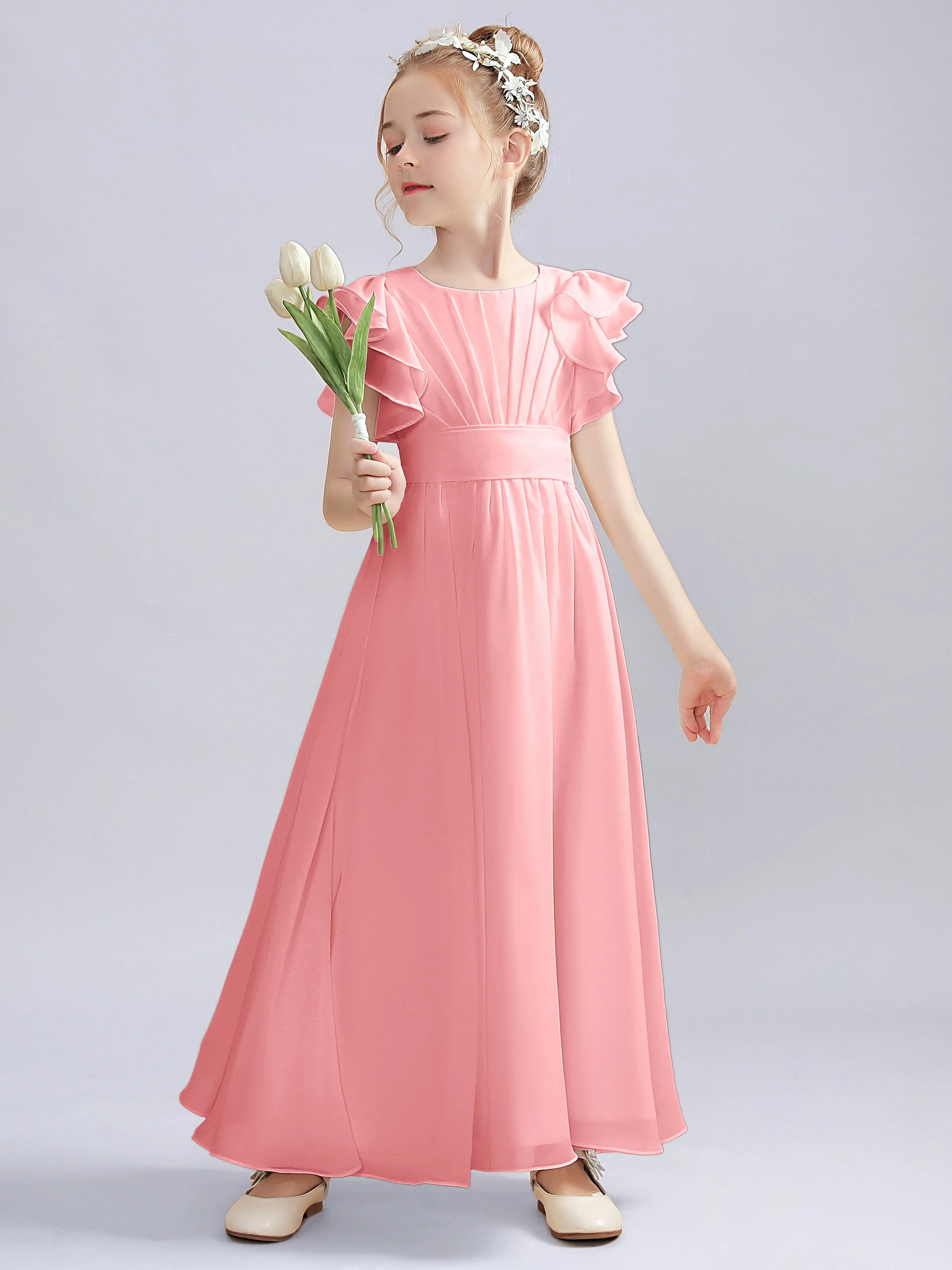 Flutter Crinkle Chiffon Junior Bridesmaid Dress