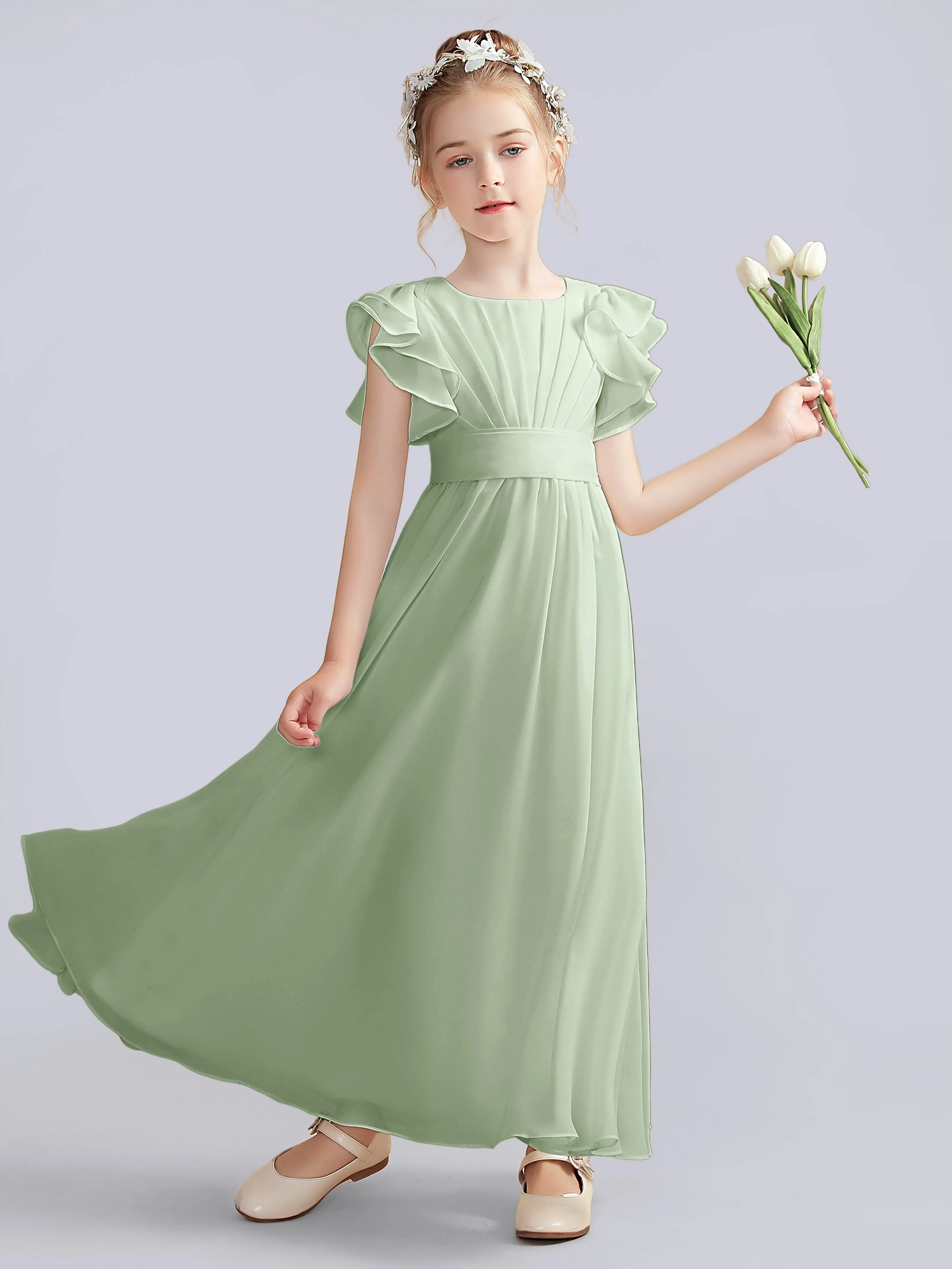 Flutter Crinkle Chiffon Junior Bridesmaid Dress