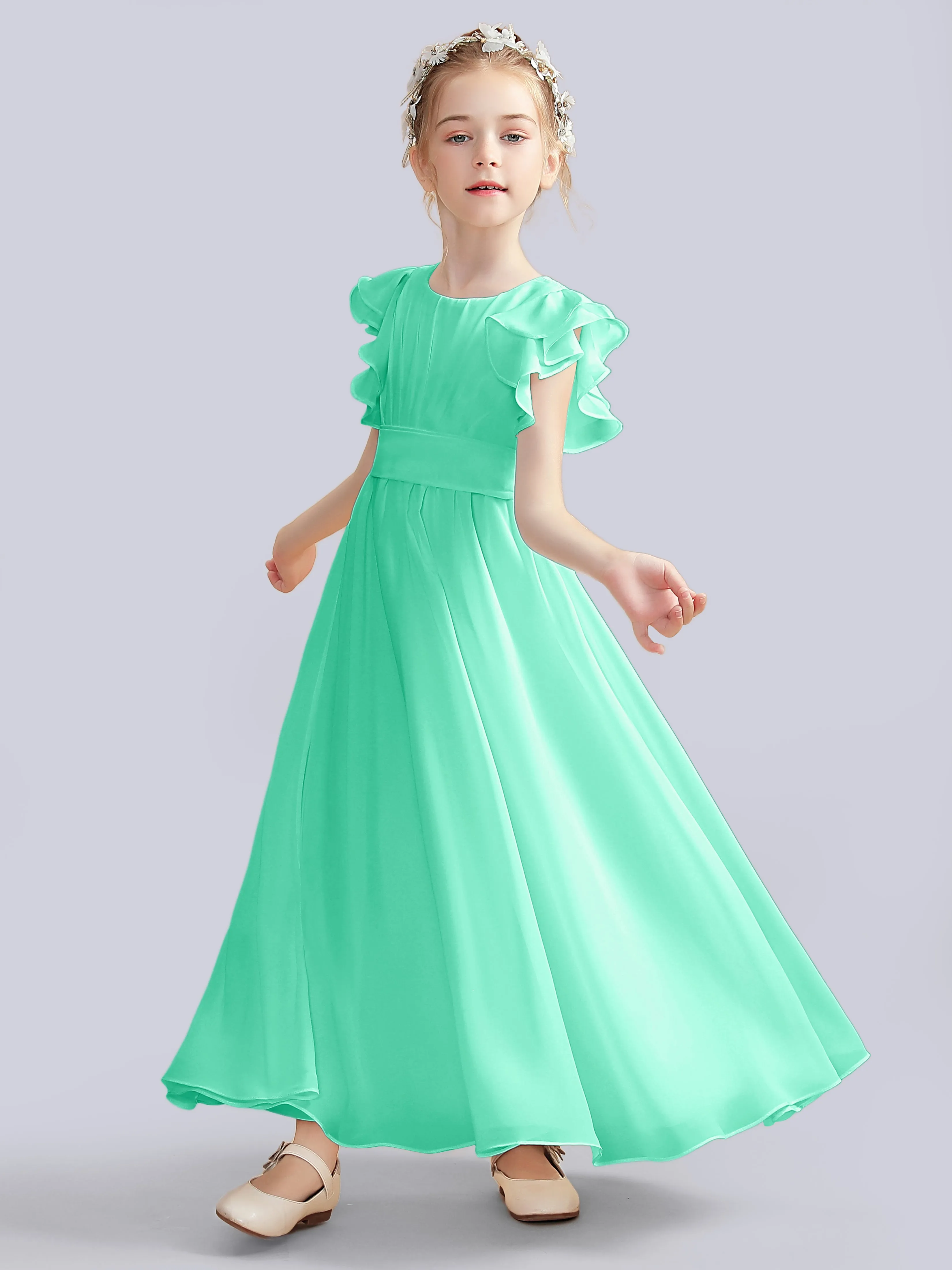 Flutter Crinkle Chiffon Junior Bridesmaid Dress