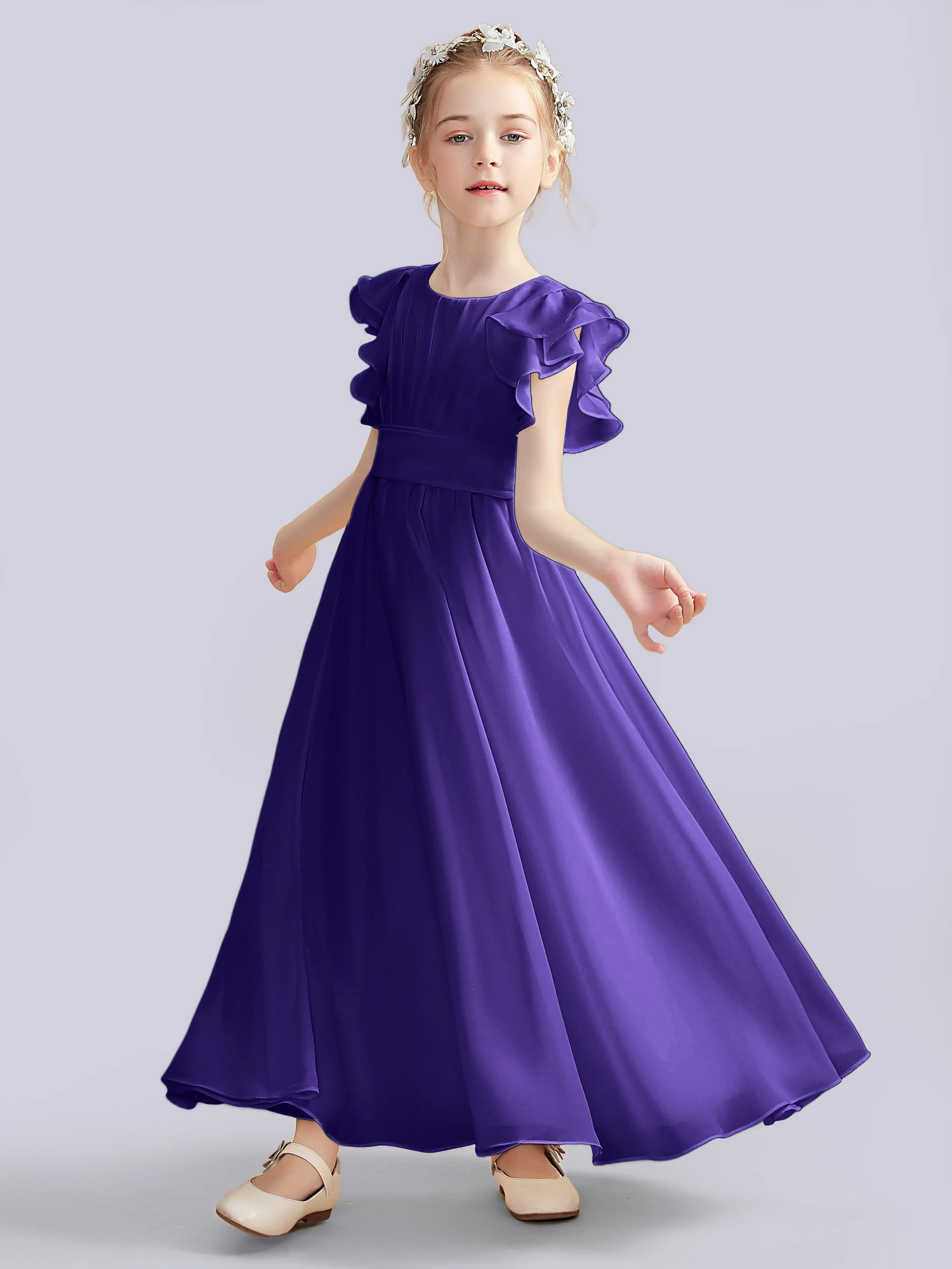 Flutter Crinkle Chiffon Junior Bridesmaid Dress