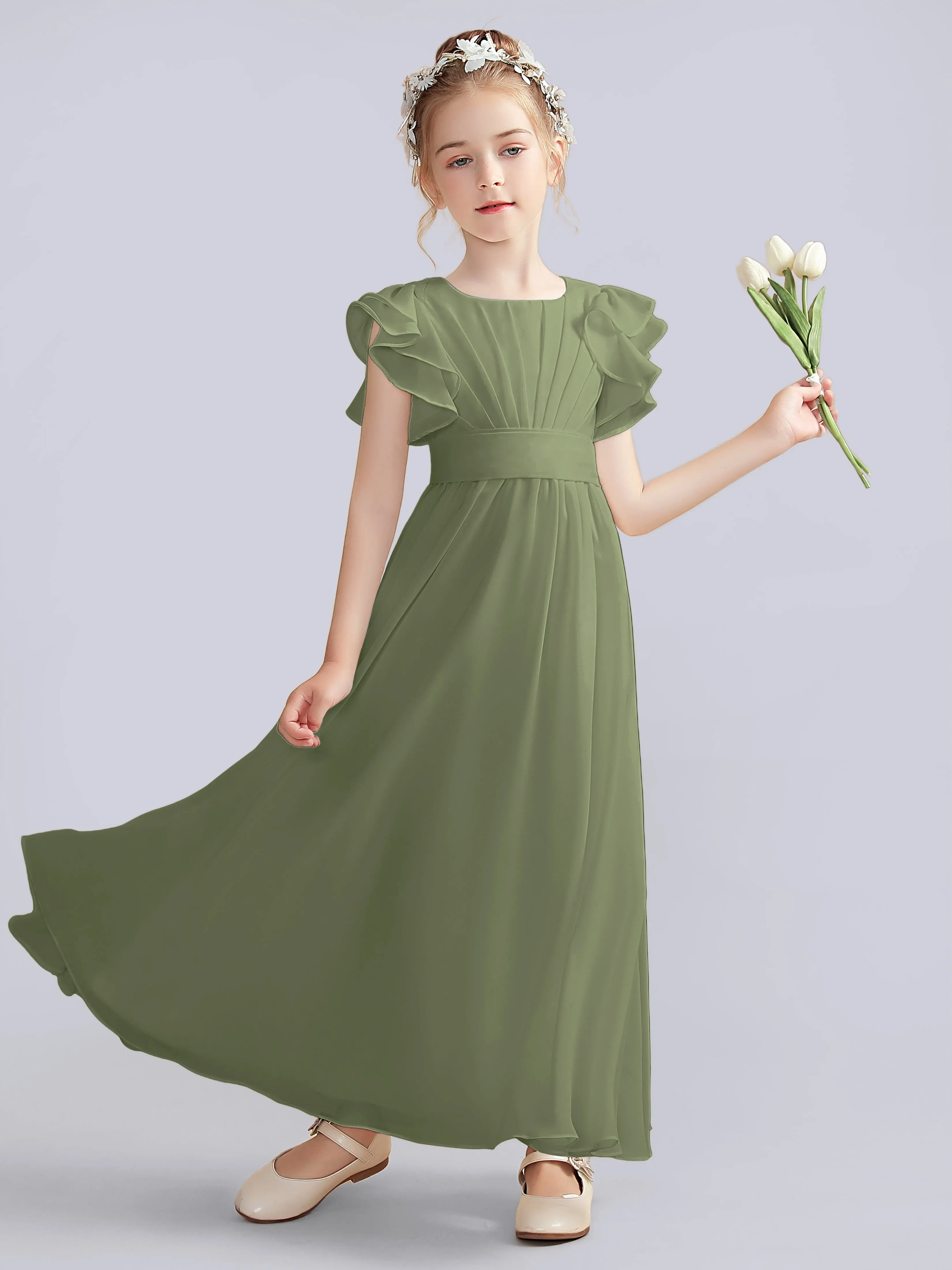 Flutter Crinkle Chiffon Junior Bridesmaid Dress