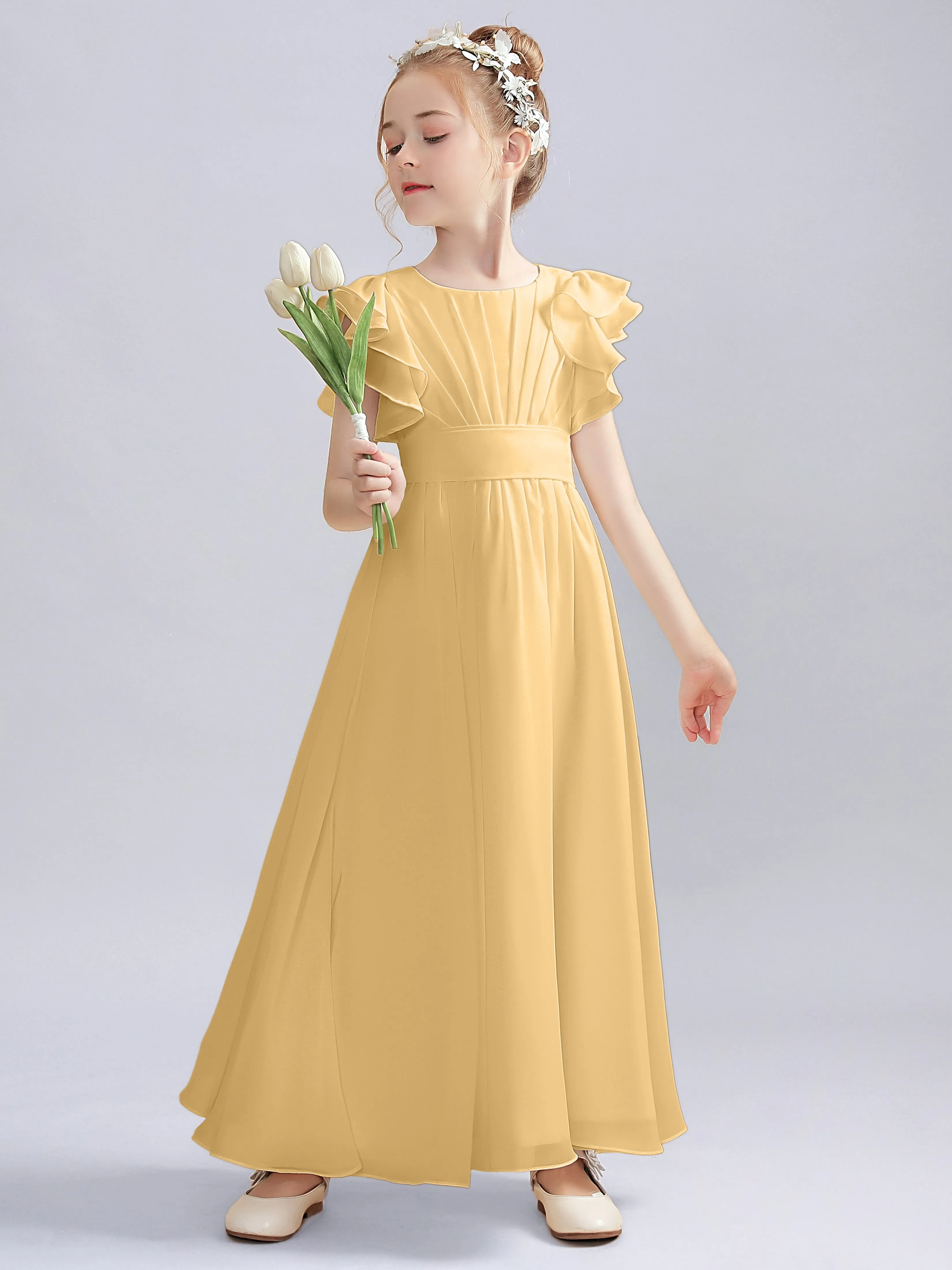 Flutter Crinkle Chiffon Junior Bridesmaid Dress