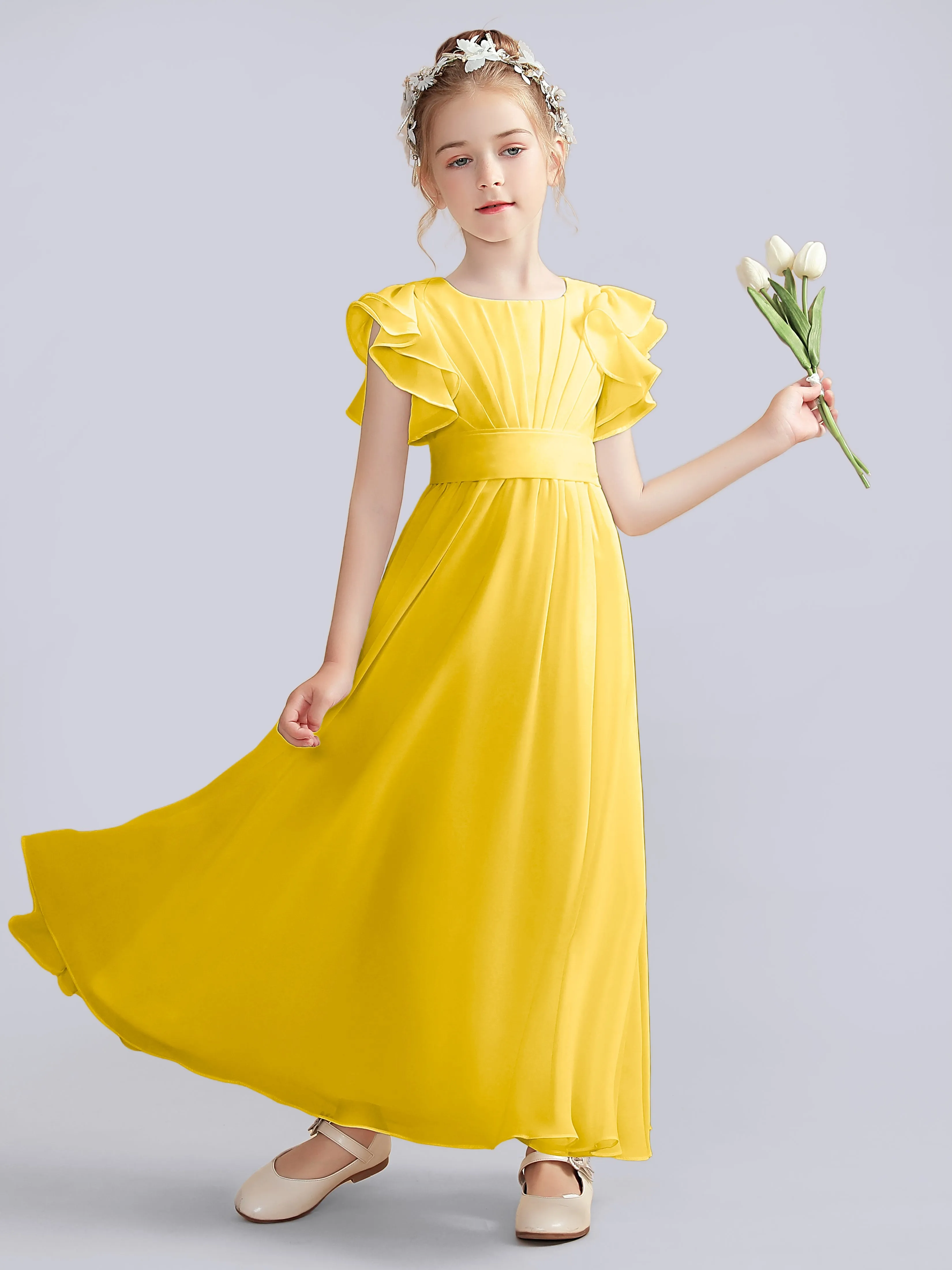 Flutter Crinkle Chiffon Junior Bridesmaid Dress