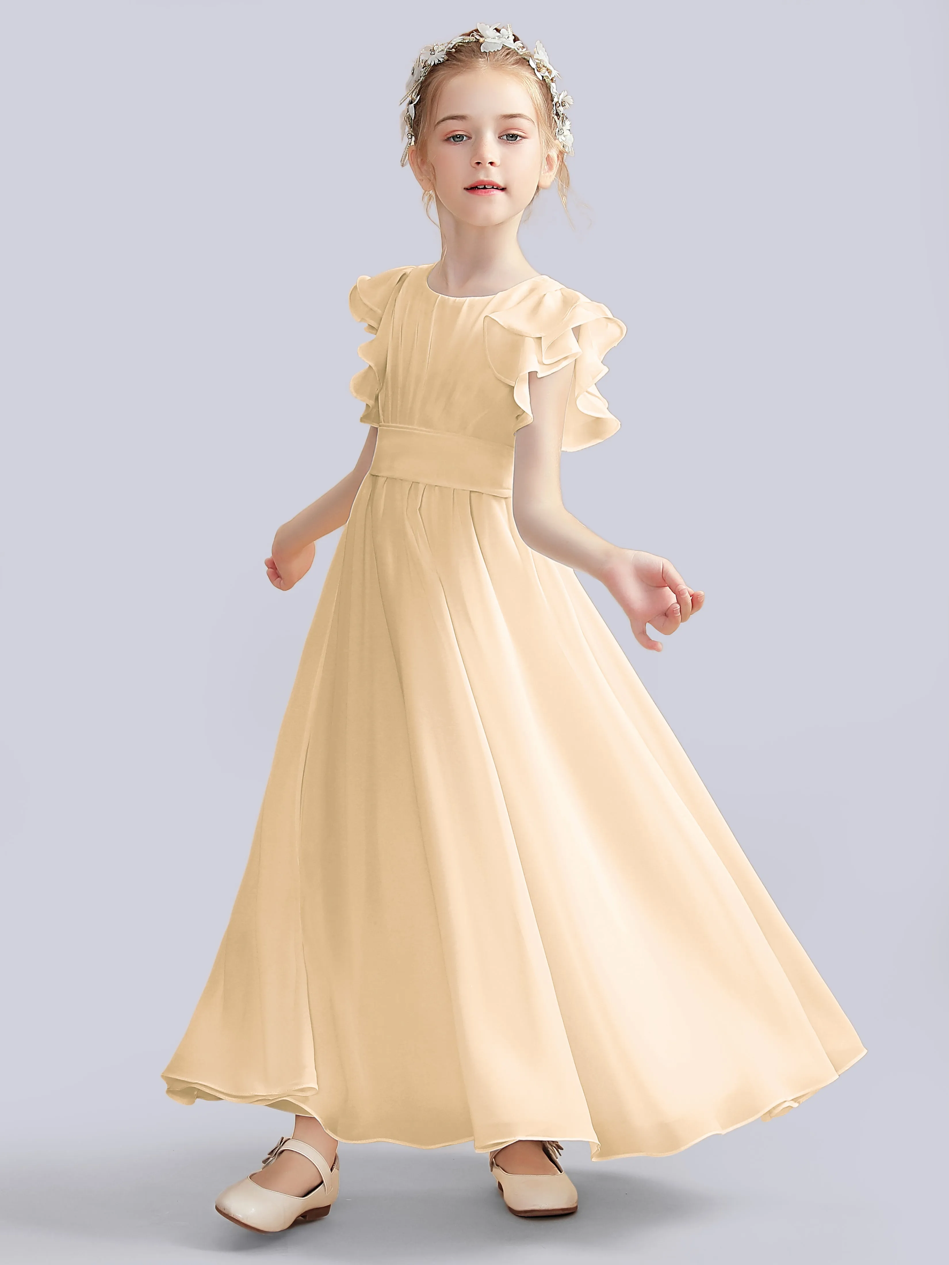 Flutter Crinkle Chiffon Junior Bridesmaid Dress